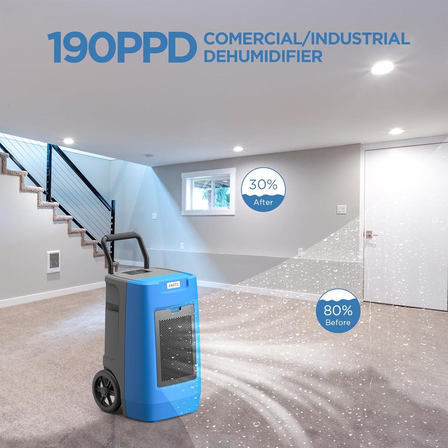 ANDTE 190 Pints Commercial Dehumidifier with Pump, Dehumidifier for Basement, Coverage Area 2,400 sq.ft