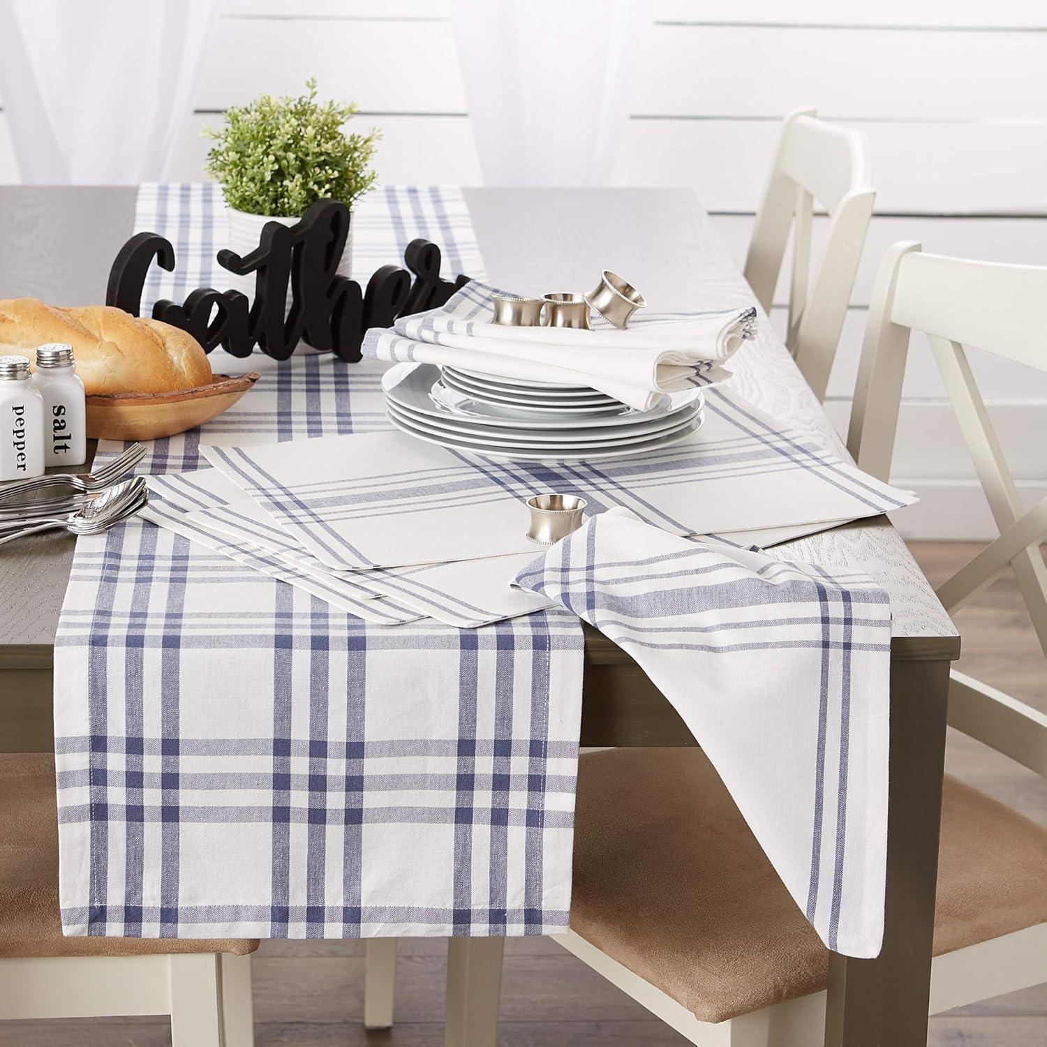 Blue Cotton Plaid 14x108 Rustic Table Runner