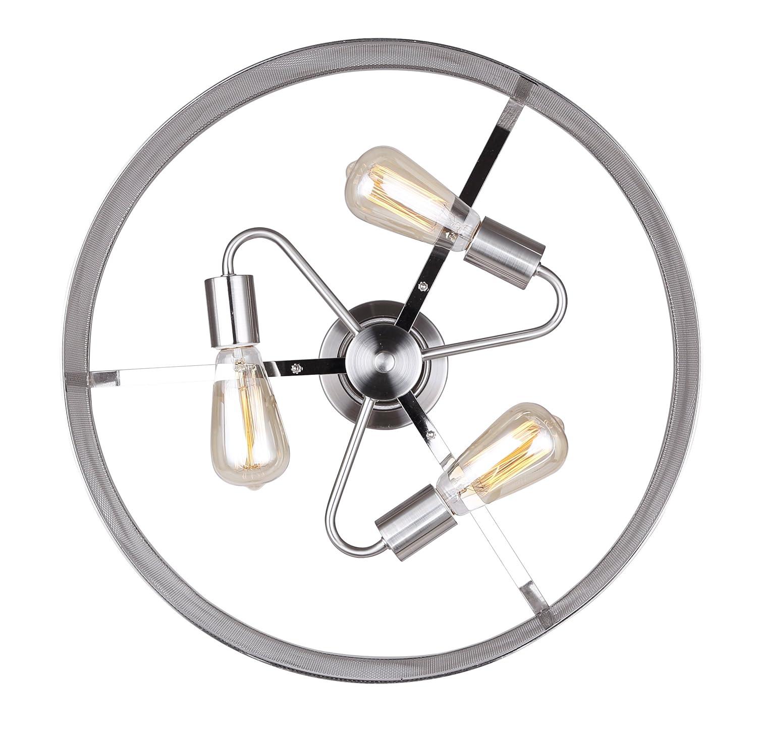 CANARM LTD ICH626A03BN20 Beckett 3 Bulb Rod Chandelier, Brushed Nickel with Metal Mesh Shade, 3 Light