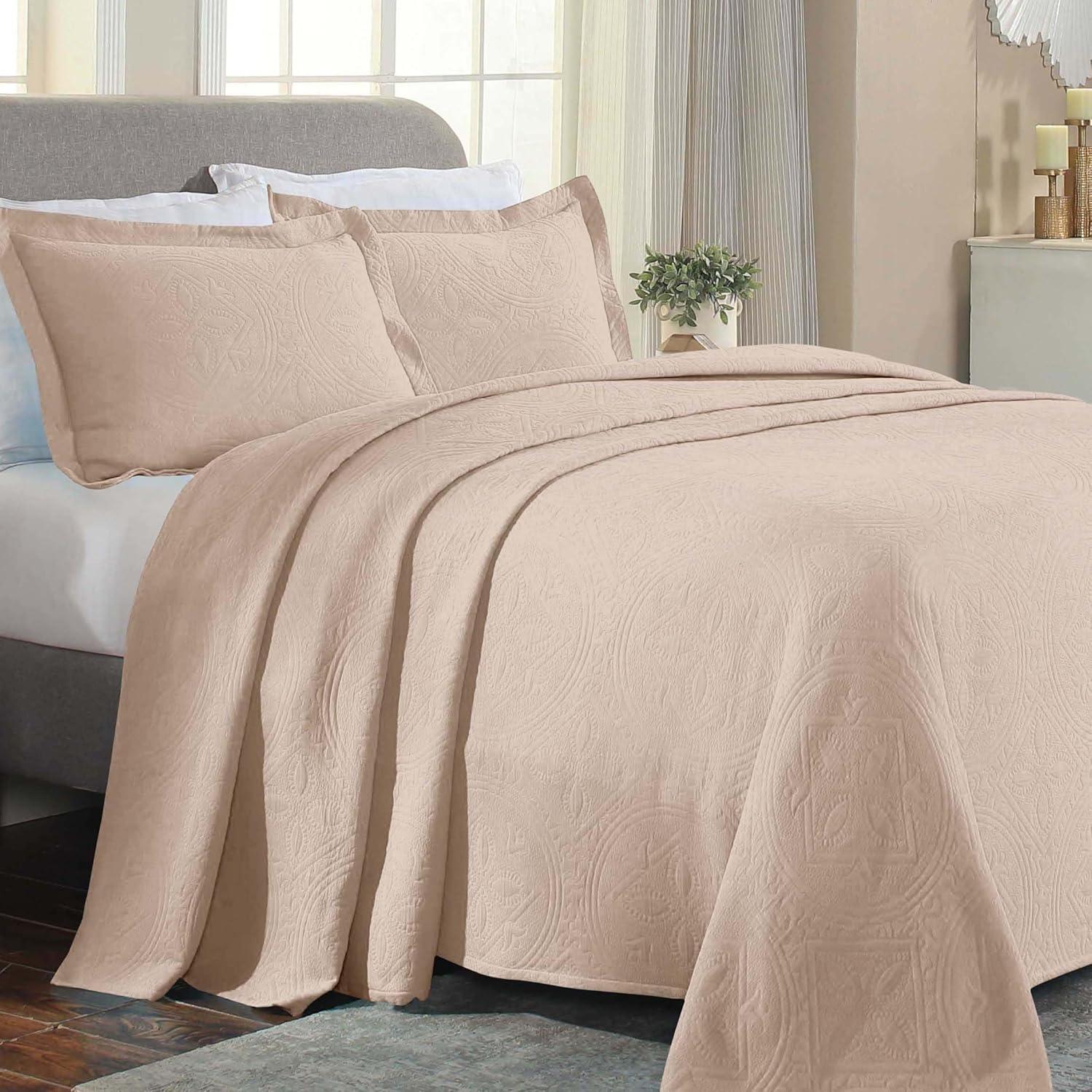 King Bisque Cotton Jacquard Matelasse Bedspread Set