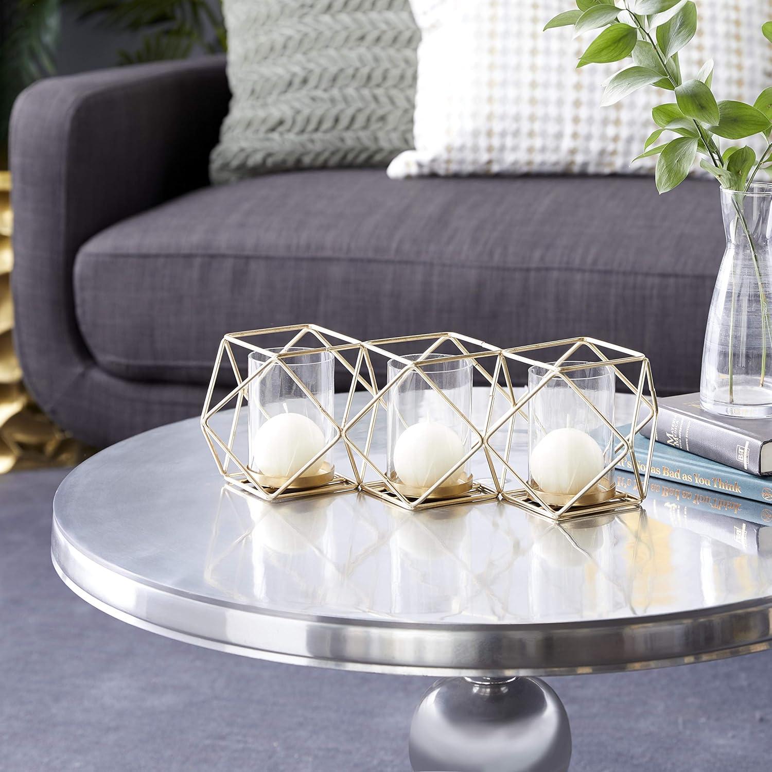 22" x 6" Round Glass Pillar Candle Holder Black - Olivia & May: Elegant Mantel Decor, 5-Unit Tray