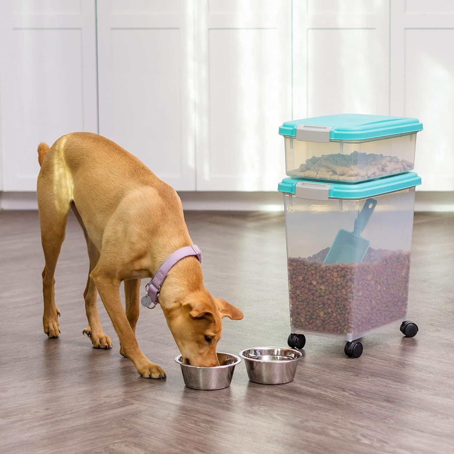 IRIS USA 30lbs + 11lbs Airtight Pet Food Storage Container Combo with Scoop and Casters, up to 41lbs