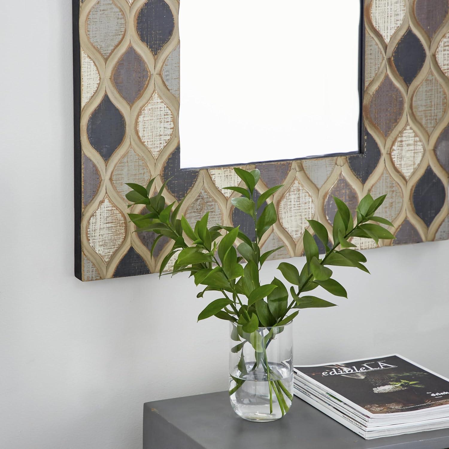 Wood Wall Mirror with Diamond Pattern Beige - Olivia & May: Farmhouse Style, Rectangular, No Assembly Required