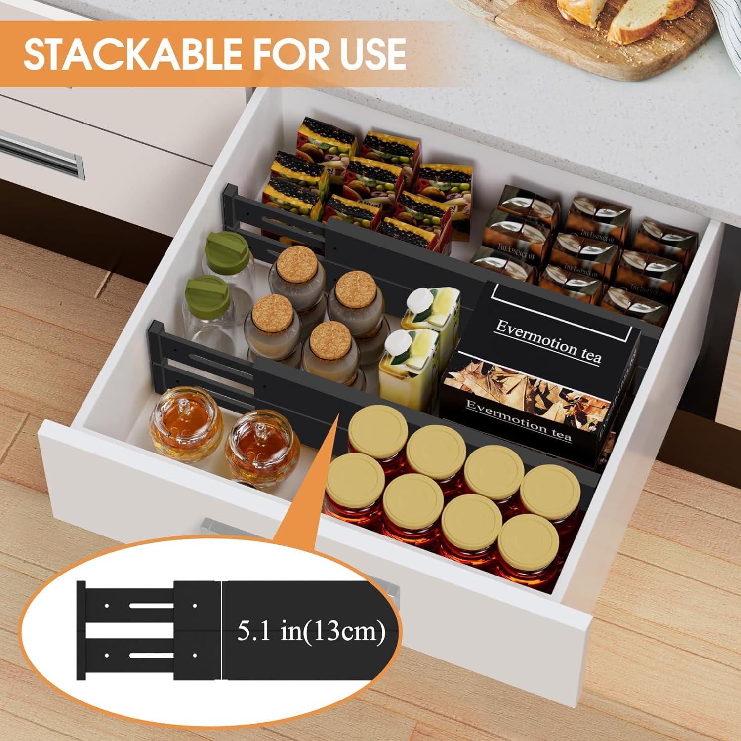 4 Pack Drawer Dividers Bamboo 2.6" High, 16-22" Adjustable Drawer Organizers, Expandable Dresser Separators in Bedroom/Kitchen/Office