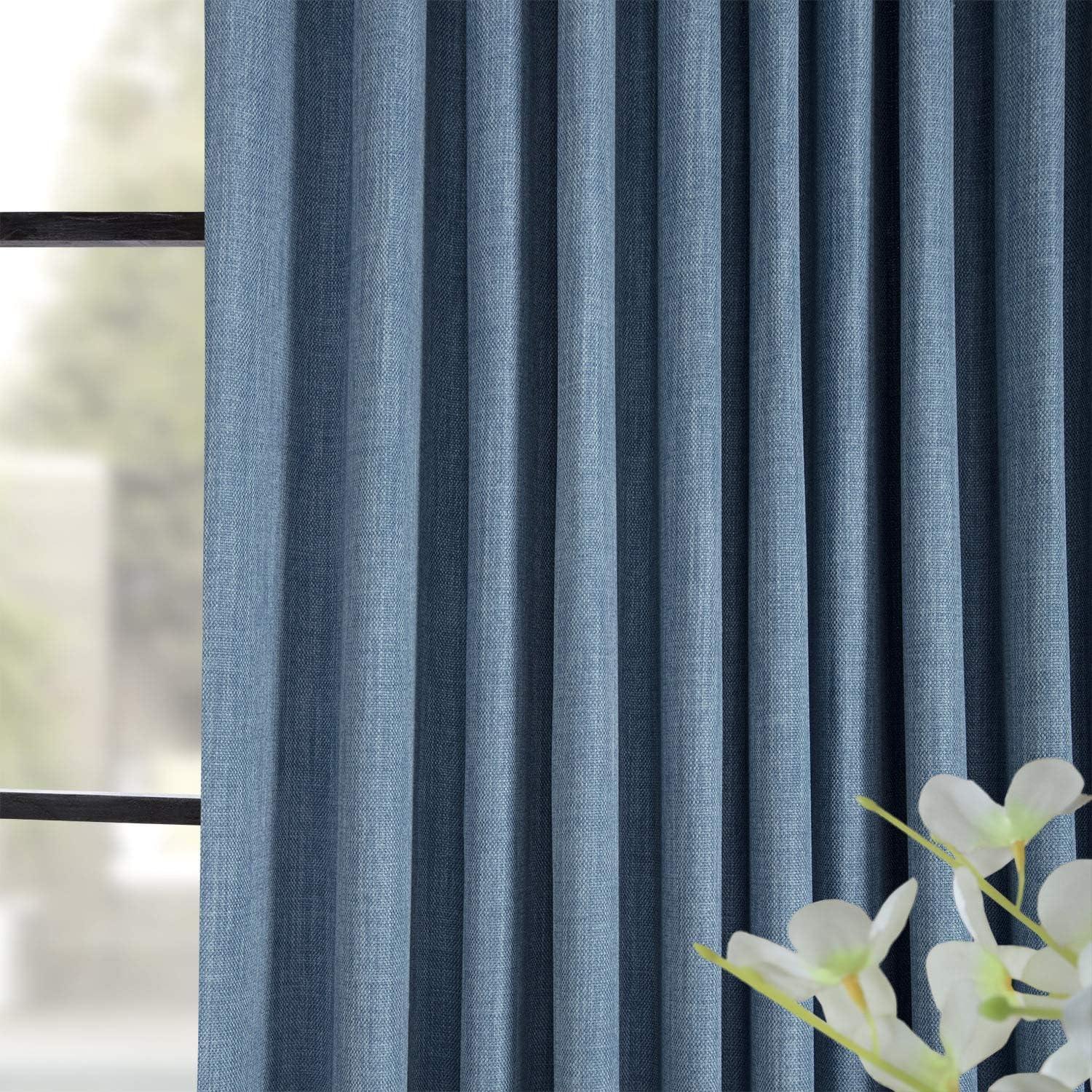 Textured Faux Linen Rod Pocket Room Darkening Curtains for Bedroom & Living Room Curtains - Single Panel Drapes