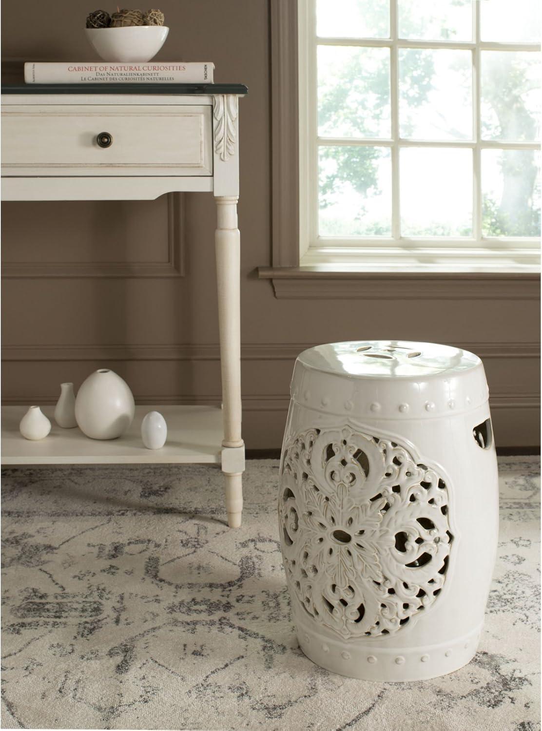 Safavieh Flora Glazed Ceramic Decorative Garden Stool, Cream