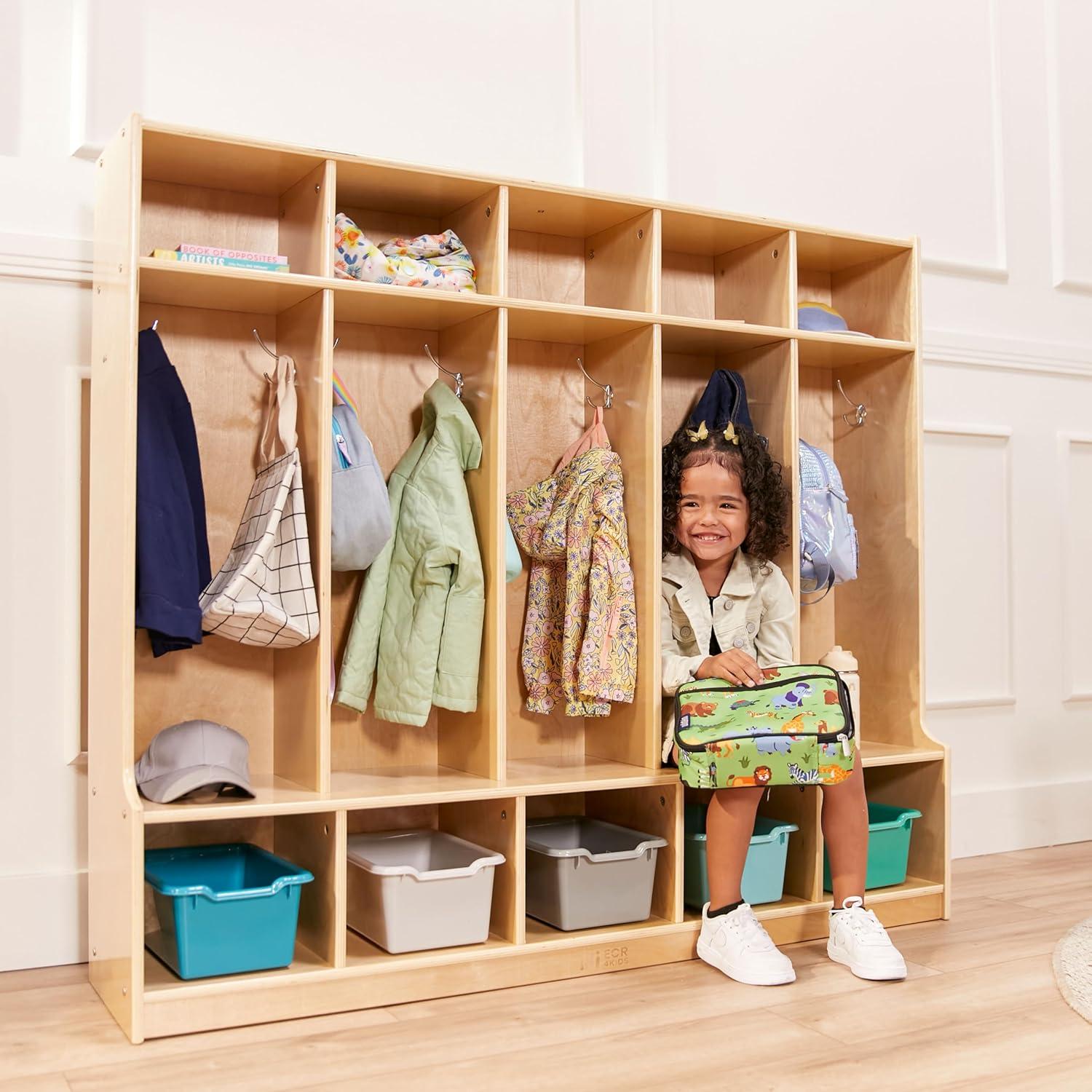 ECR4Kids 5-Section Coat Locker with Bench, Classroom Furniture