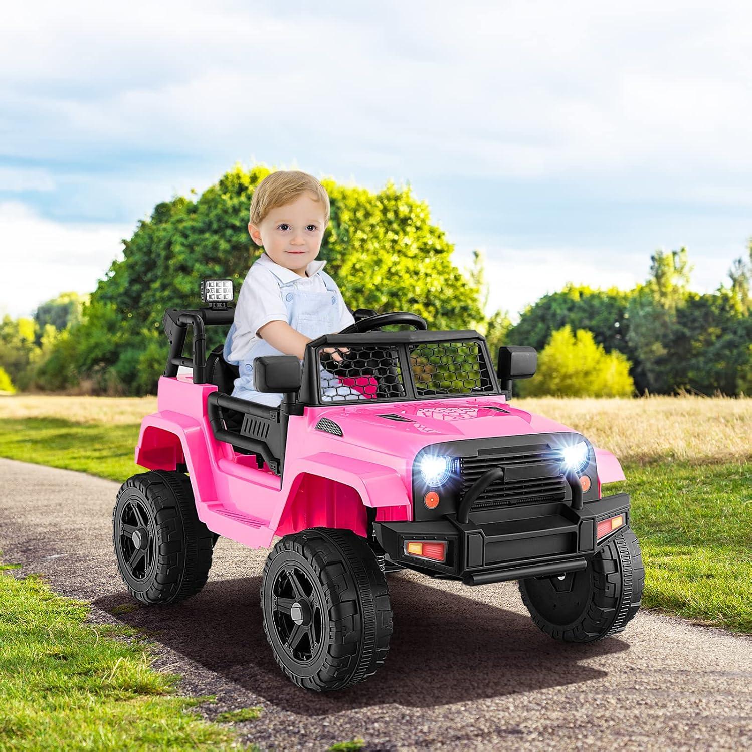 Costway 12V Kids Ride On Car Electric Vehicle Jeep with Parental Remote Music Horn Headlights Slow Start Function Pink