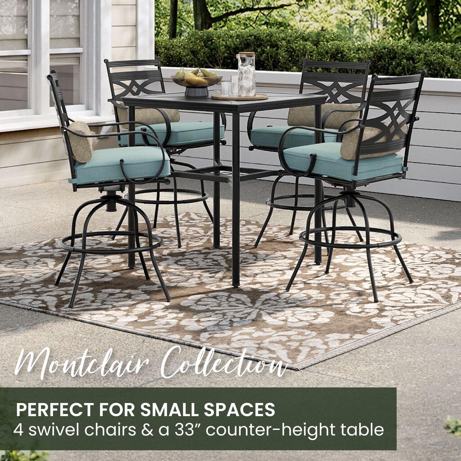 Hanover Montclair 5-Piece Steel Outdoor Counter-Height Patio Dining Set with Table, Seats 4