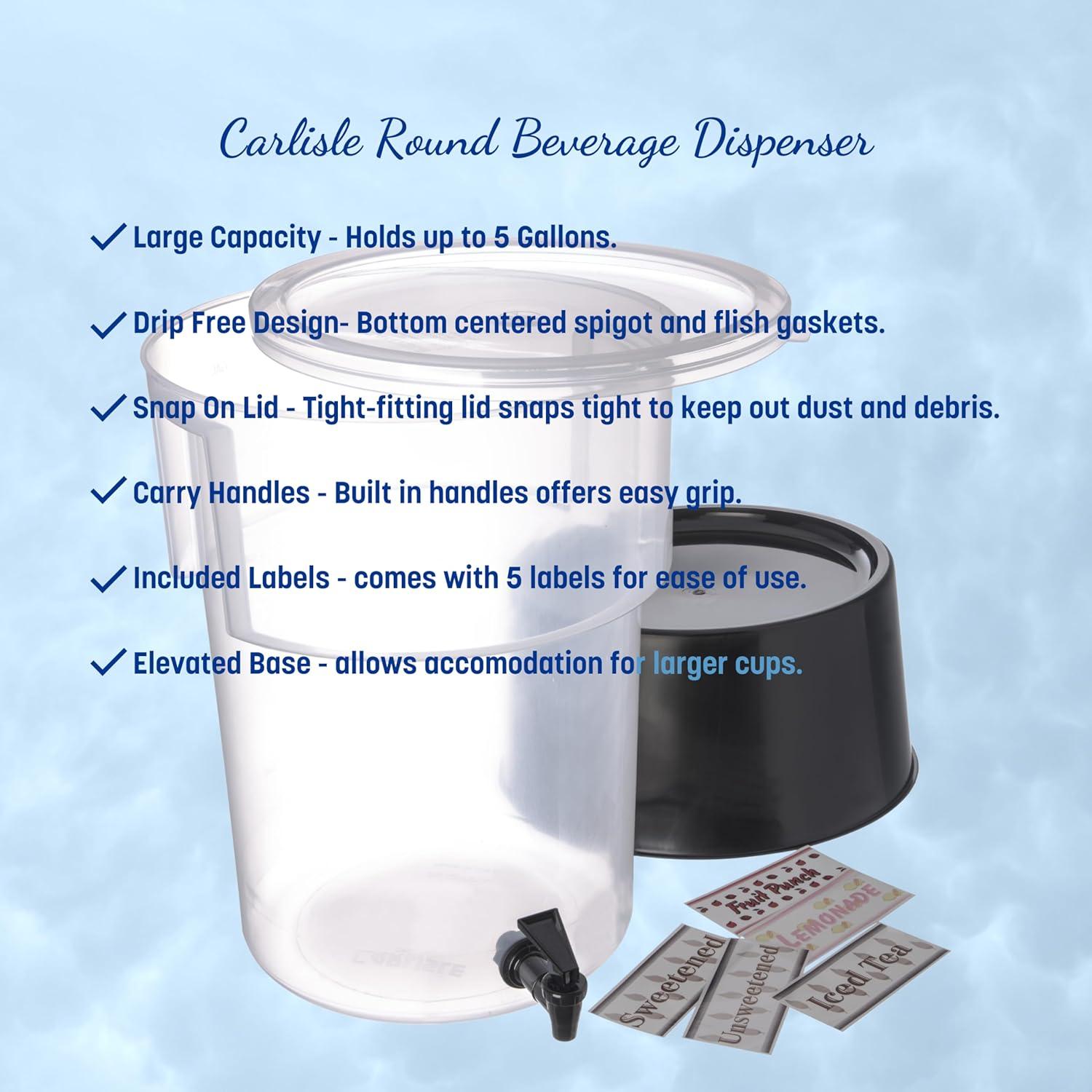 Carlisle 222903 Break-Resistant Beverage Dispenser with Base, 5 Gallon