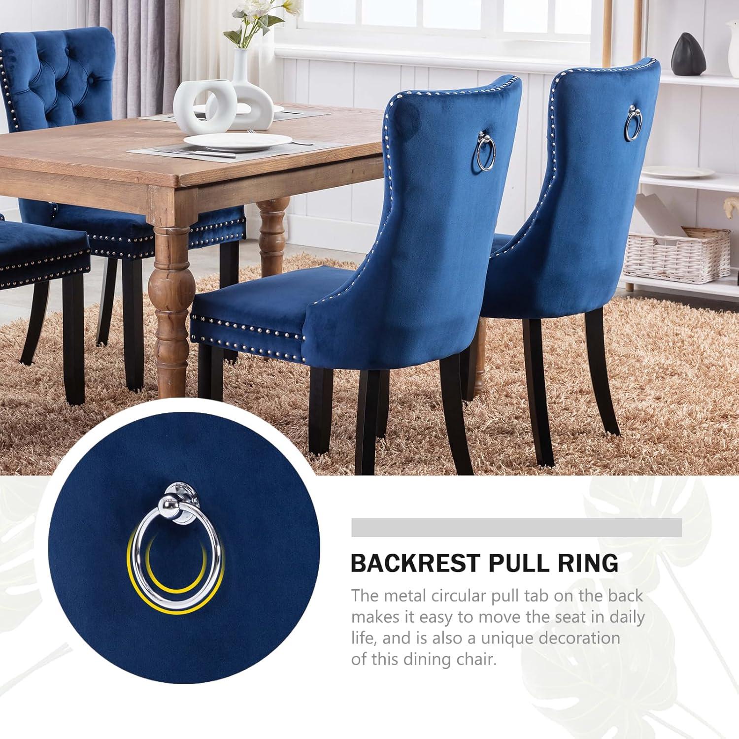 ODUSE-DAILY Velvet Dining Chairs Set of 4, Navy Kitchen & Dining Room Chairs, Tufted Dining Chairs, Fabric Upholstered, Solid Wood, Sillas De Comedor (Blue, 4 Pcs)