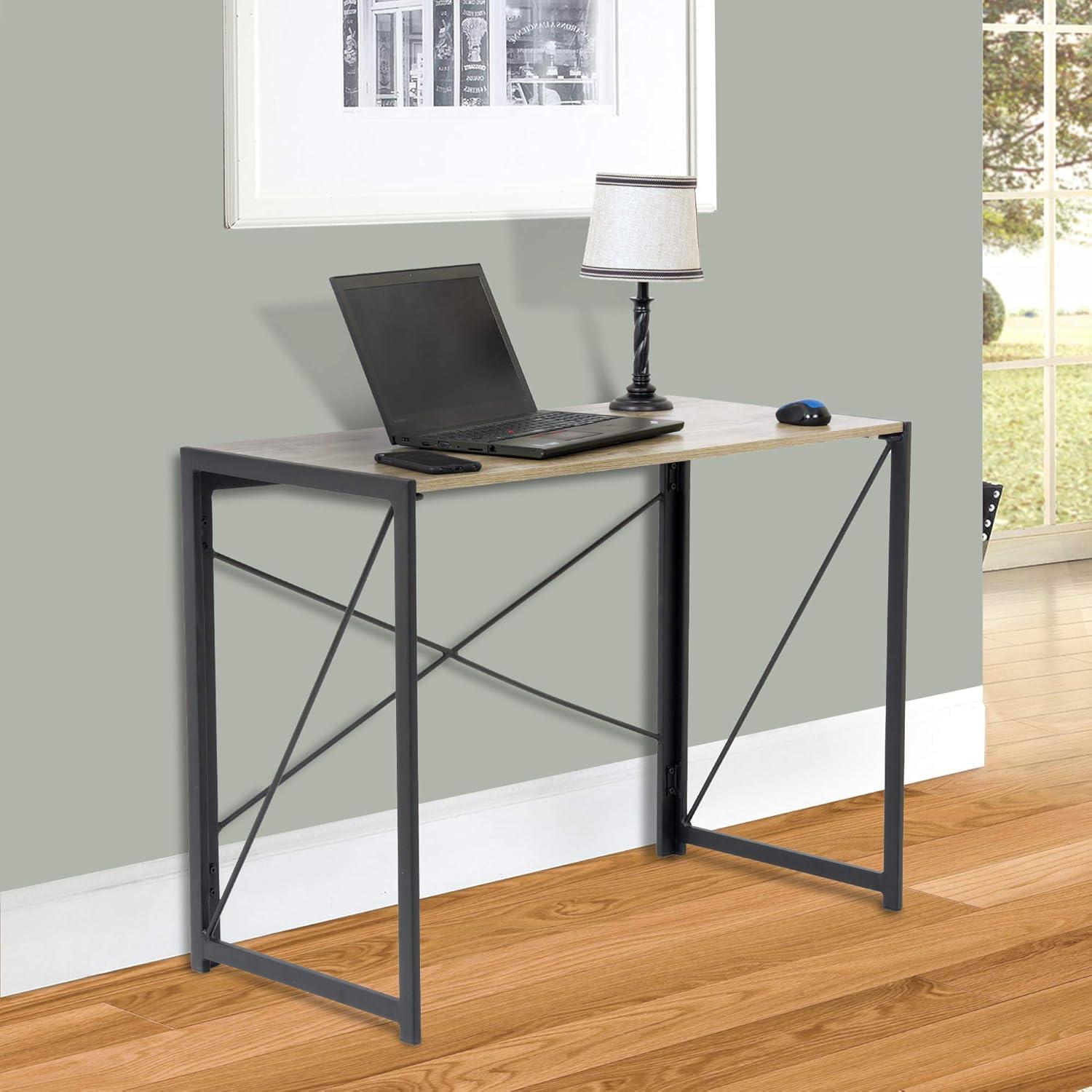 OS Home And Office Furniture Model 42240 No Tool Writing Desk With Metal Legs And Sewn Oak Laminate Top