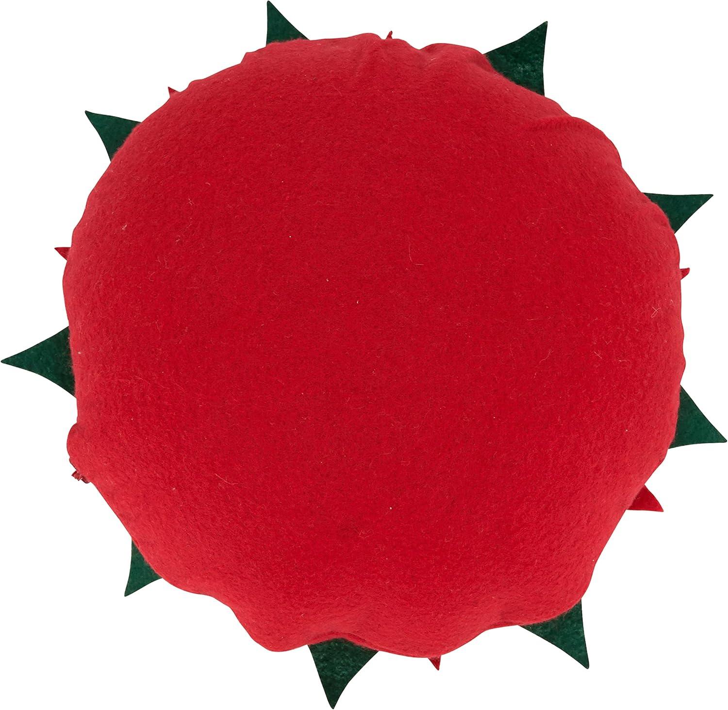 Festive Red Felt Poinsettia Round Throw Pillow