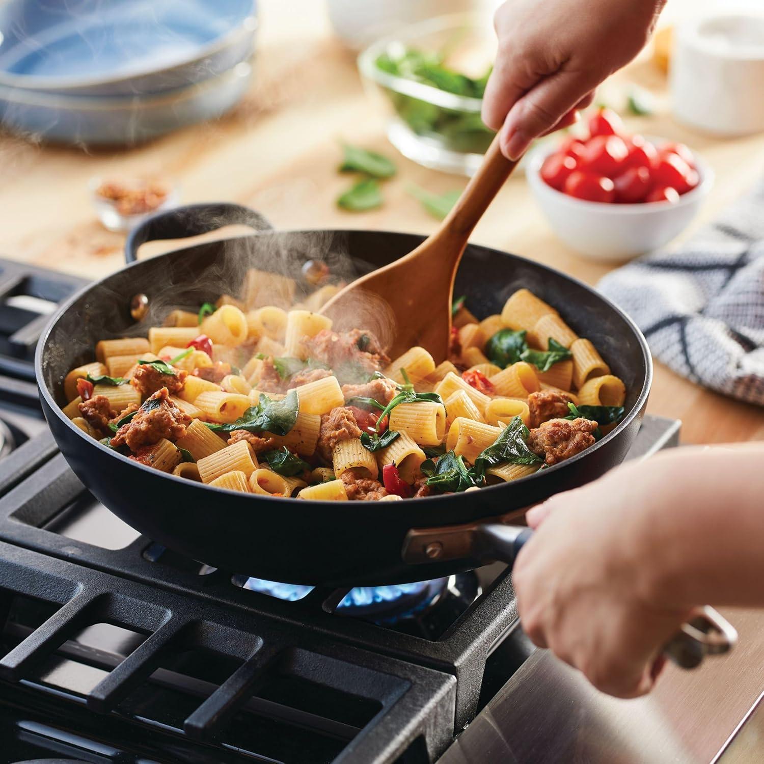 Anolon Advanced Home 12" Hard-Anodized Nonstick Deep Frying Pan with Lid, Onyx