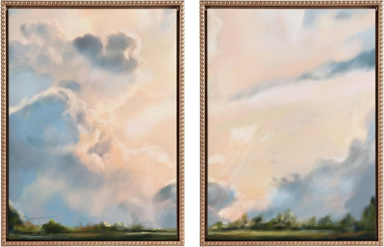 (Set of 2) 18"x24" Sylvie Beaded Clouds Framed Canvas Arts by Mary Sparrow Gold - Kate & Laurel All Things Decor