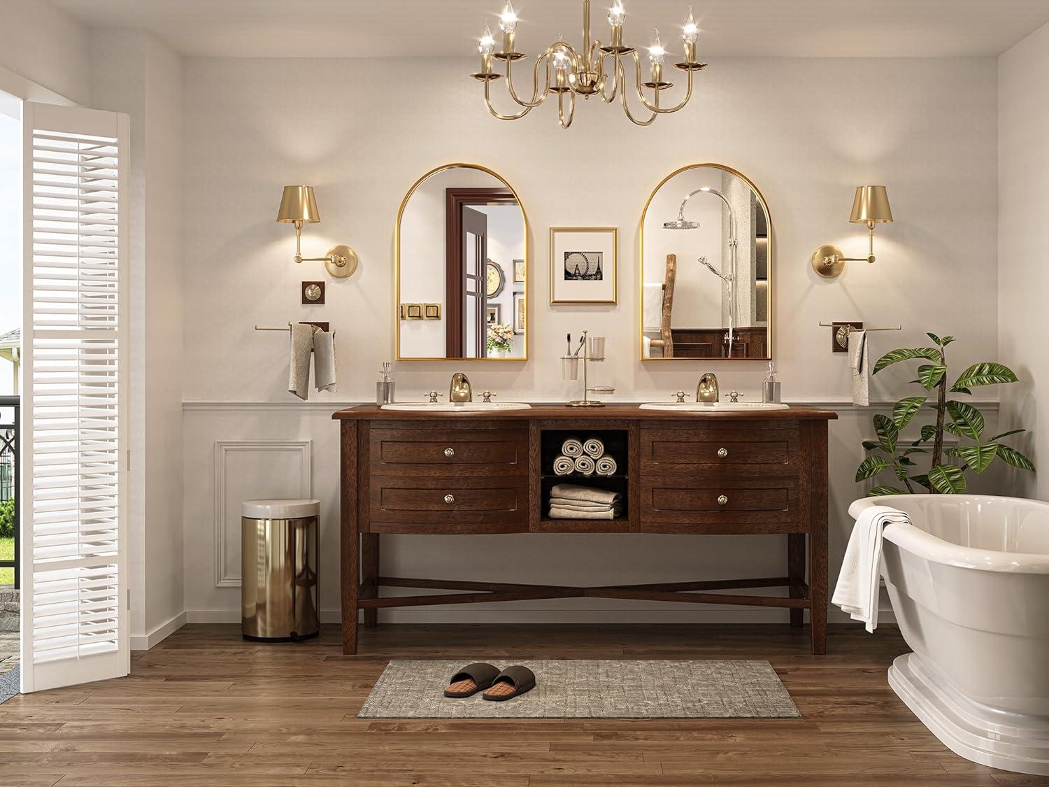 Arch Bathroom Mirror, 20x30 inch Arched Bathroom Mirror/Wall Mounted Vanity Mirror - Arch Metal Frame Wall Mirror for Bathroom Bedroom Living Room, Gold