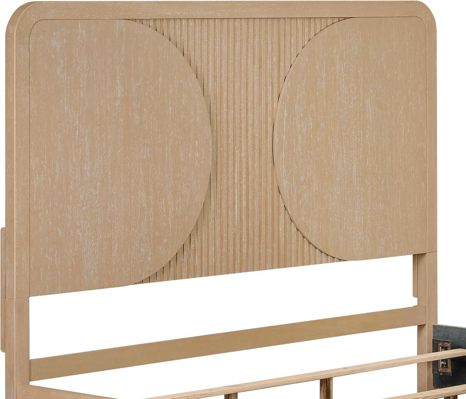 Furniture of America Tissen Modern Solid Wood 5-Piece Queen Bedroom Set with USB Ports, Reeded Panels, Curved Edges and Beveled Mirror, Box Spring Needed, Natural