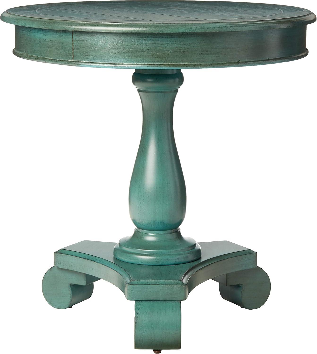 Avalon Caribbean Blue Hand Painted Round Wood Accent Table