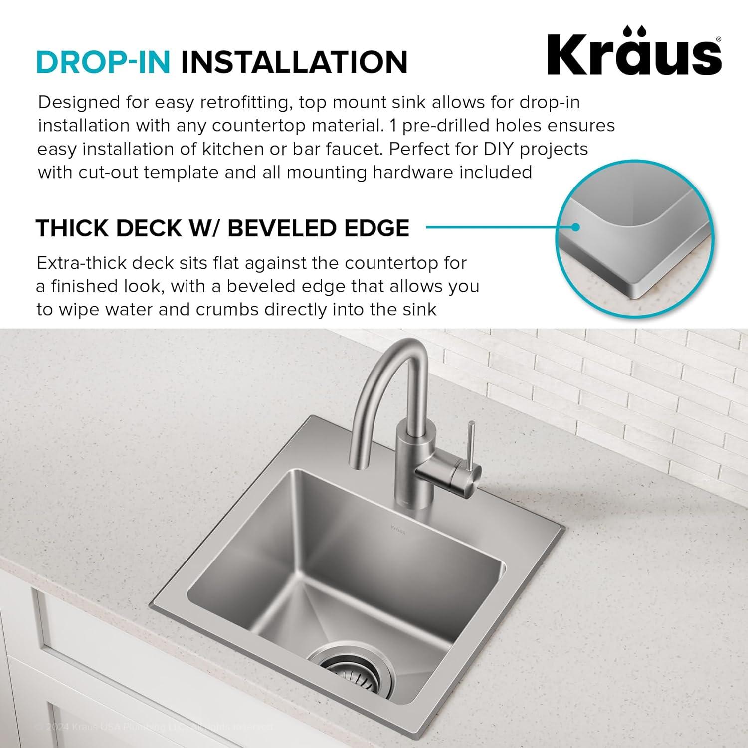 KRAUS Fairlane Single Bowl Gauge Stainless Steel Kitchen Bar Sink