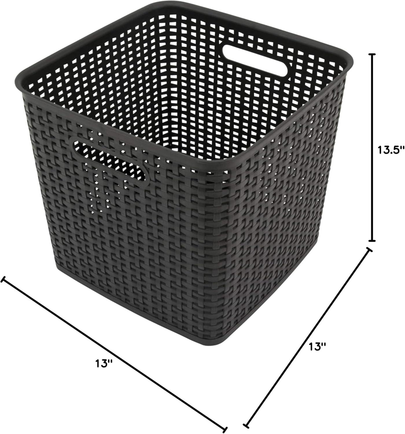 Advantus Plastic Weave Bin Extra Large 12.5" x 12.5" x 11.13" Black 2/Pack 40376