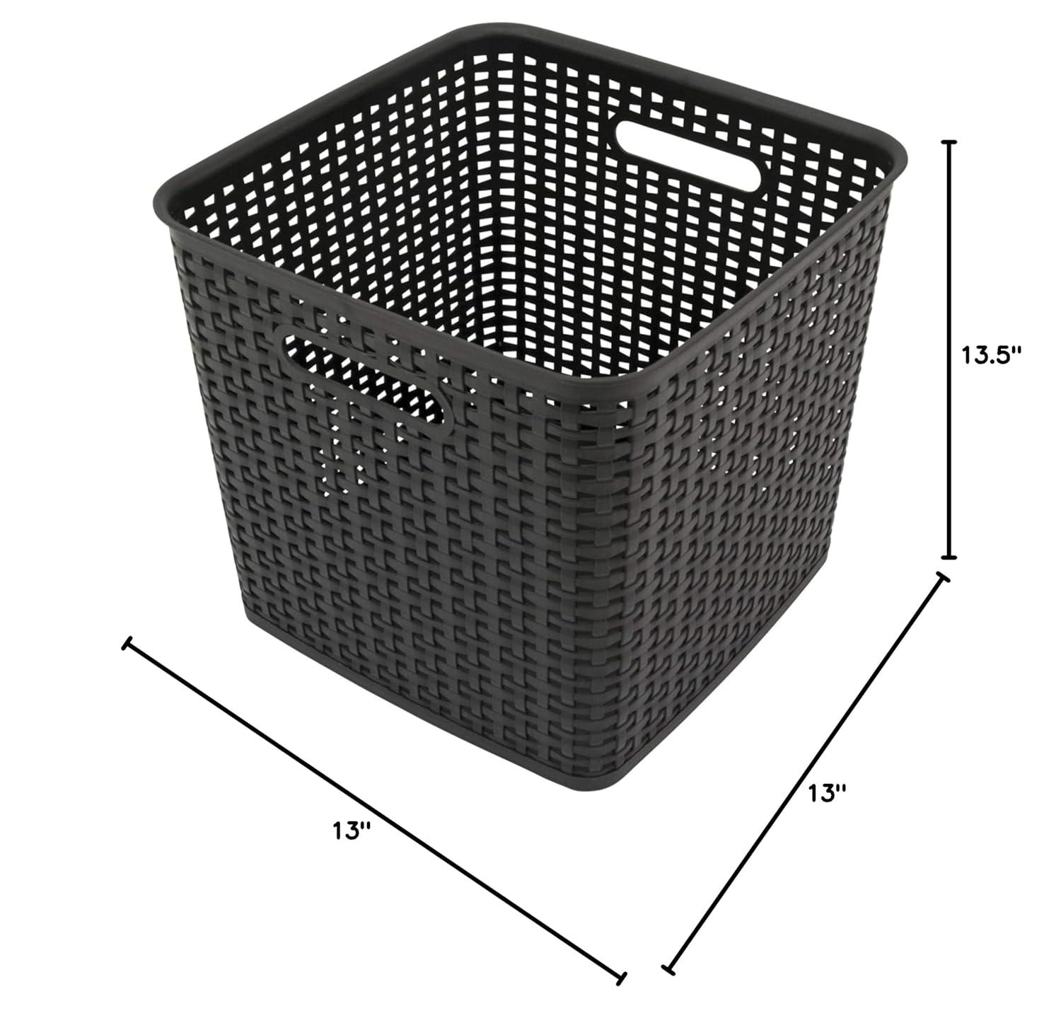 Advantus Plastic Weave Bin Extra Large 12.5" x 12.5" x 11.13" Black 2/Pack 40376