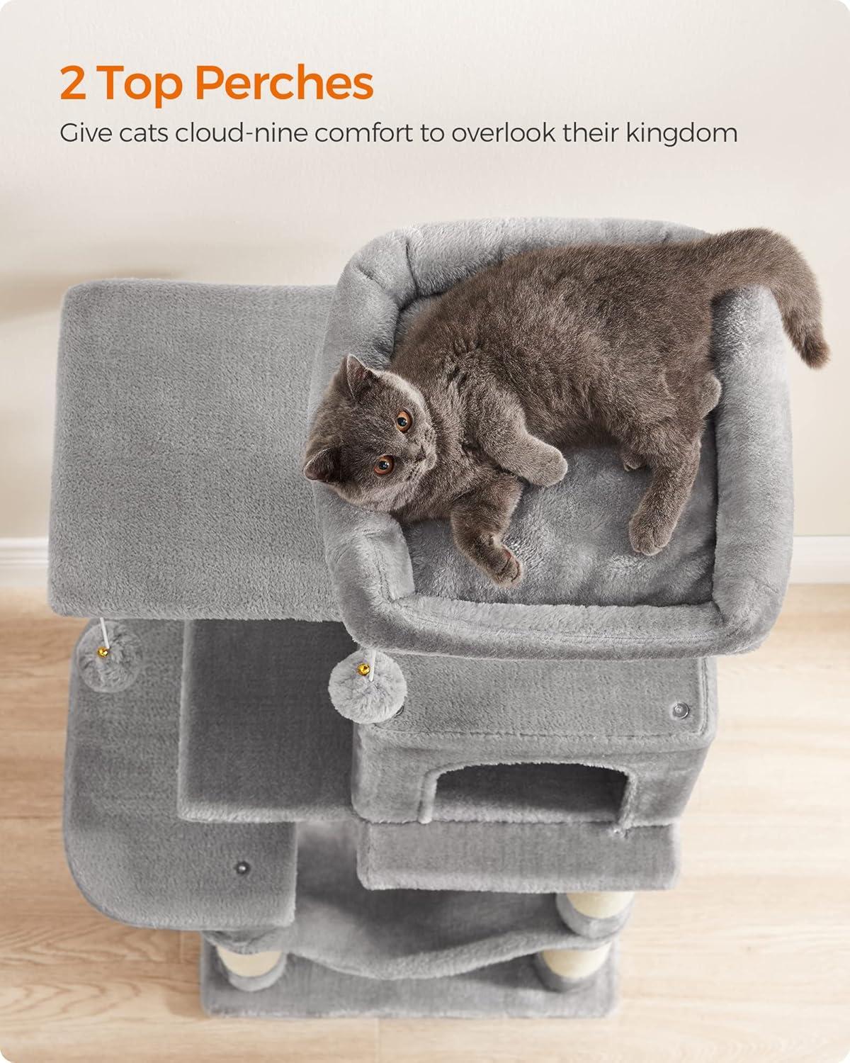 Multi-Level Gray Sisal Cat Tree with Hammock and Cave