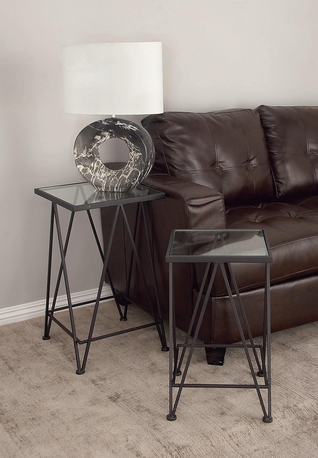 DecMode 15" x 26" Gold Metal Accent Table with Mirrored Glass Top, 2-Pieces