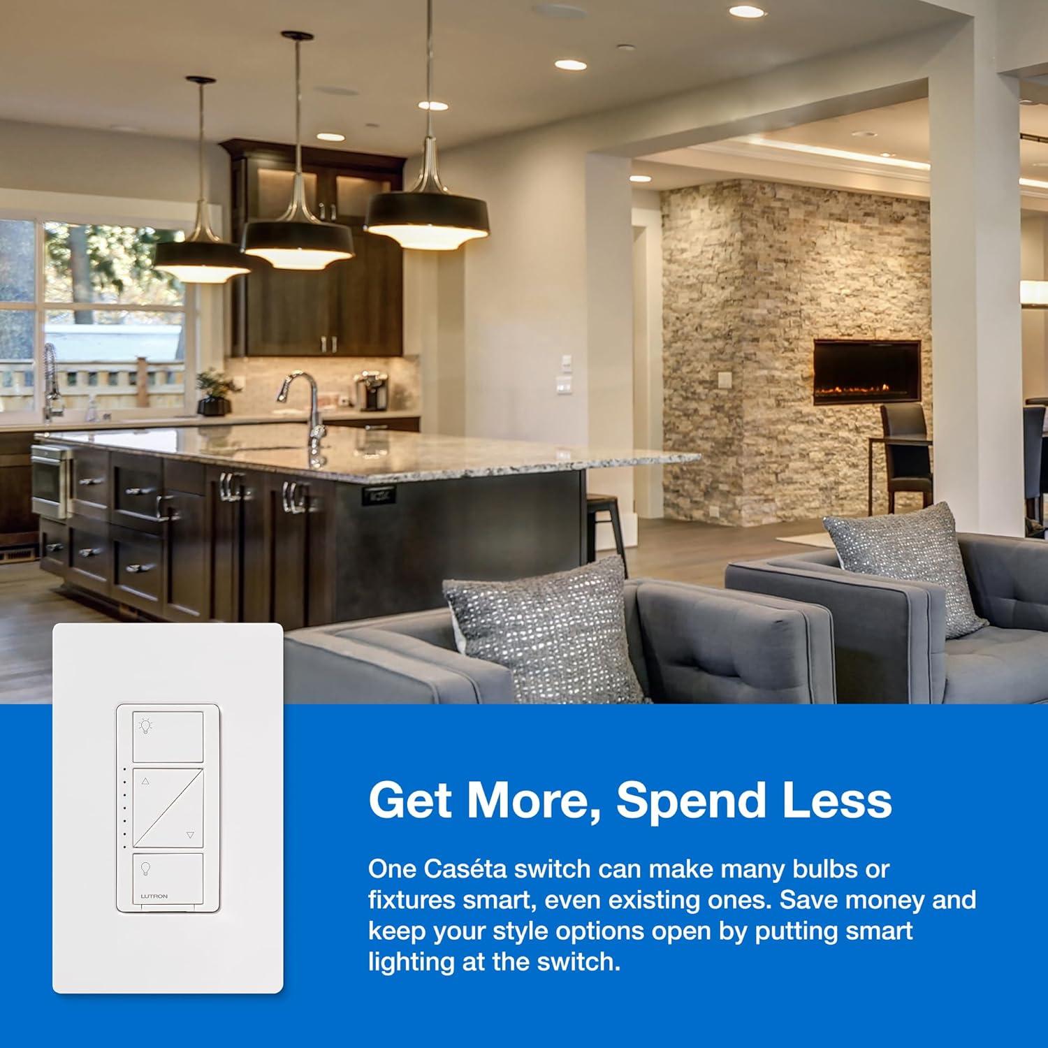 Lutron Caséta Wireless Smart Lighting Dimmer Switch Starter Kit with Caséta Smart Hub and Pico Bracket P-BDG-PKG1W-A