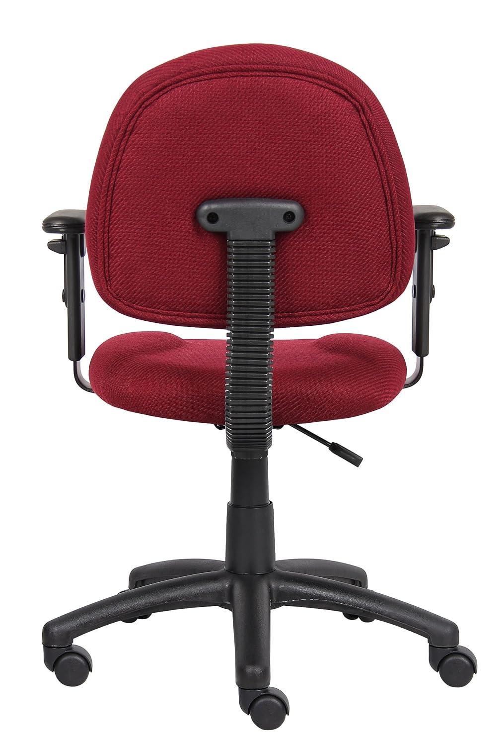 Deluxe Posture Chair with Adjustable Arms Burgundy - Boss Office Products: Ergonomic Swivel, Lumbar Support, Metal Frame