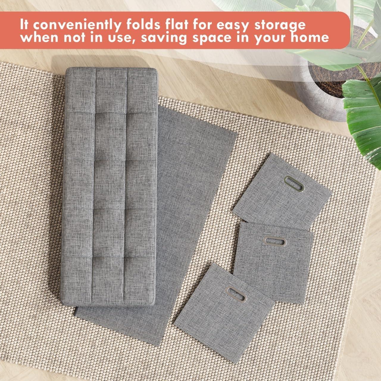 Ornavo Home Collapsible Large Storage Bench Ottoman with Drawers - 40" Inch - Charcoal Gray