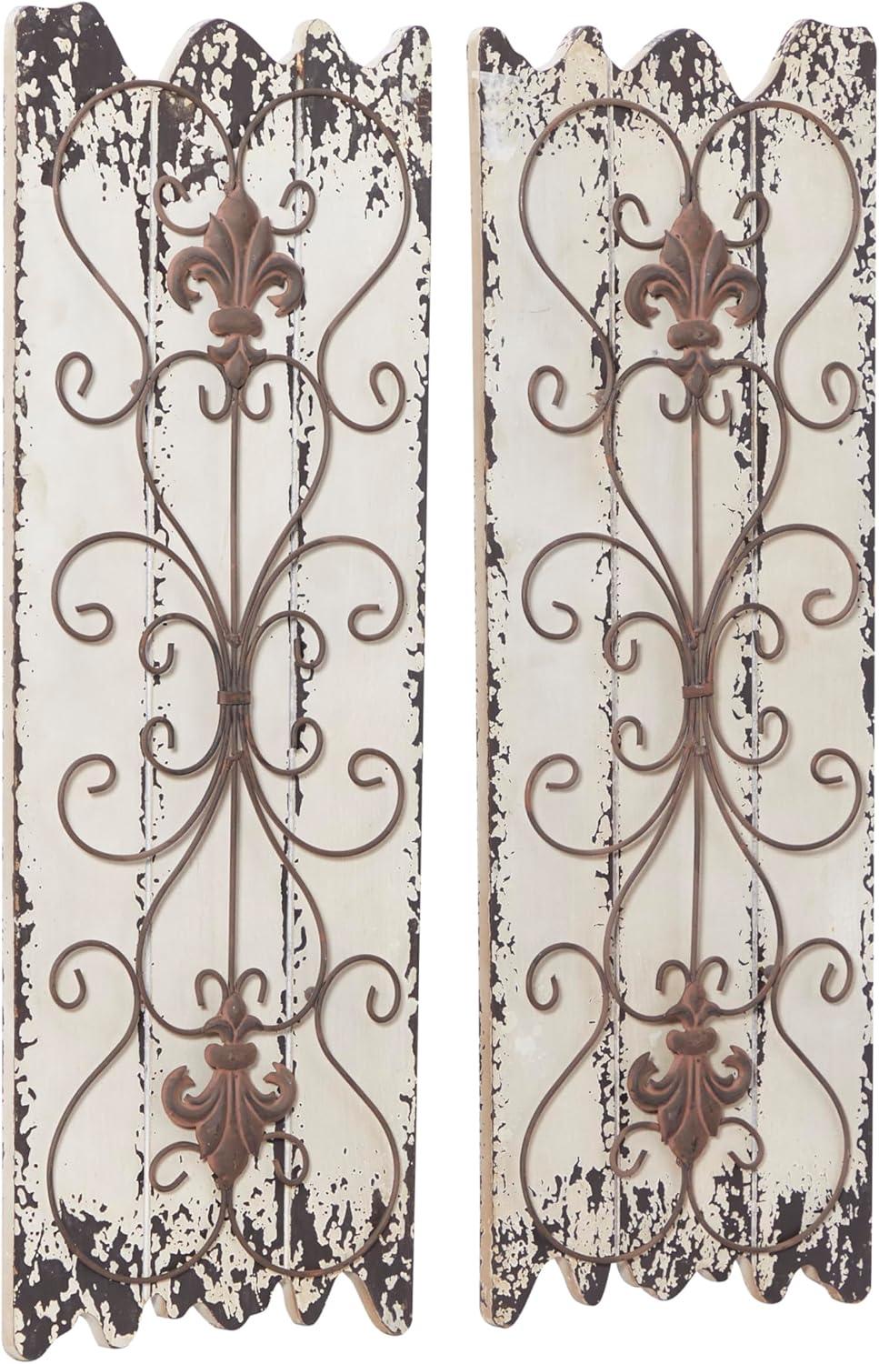 DecMode White Wood Arabesque Scroll Wall Decor (2 Count)