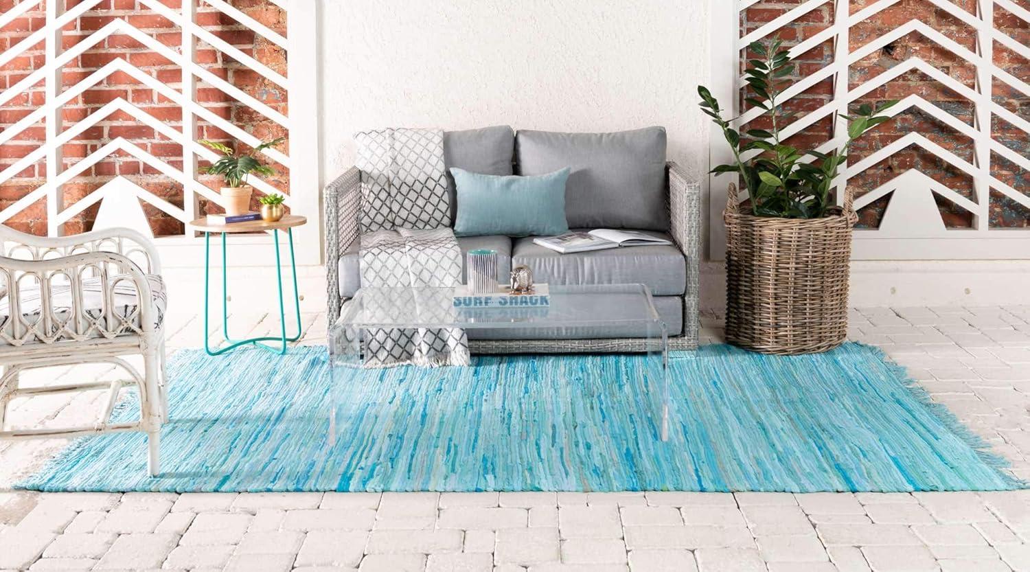 Handmade Light Blue Synthetic Braided Reversible Rug