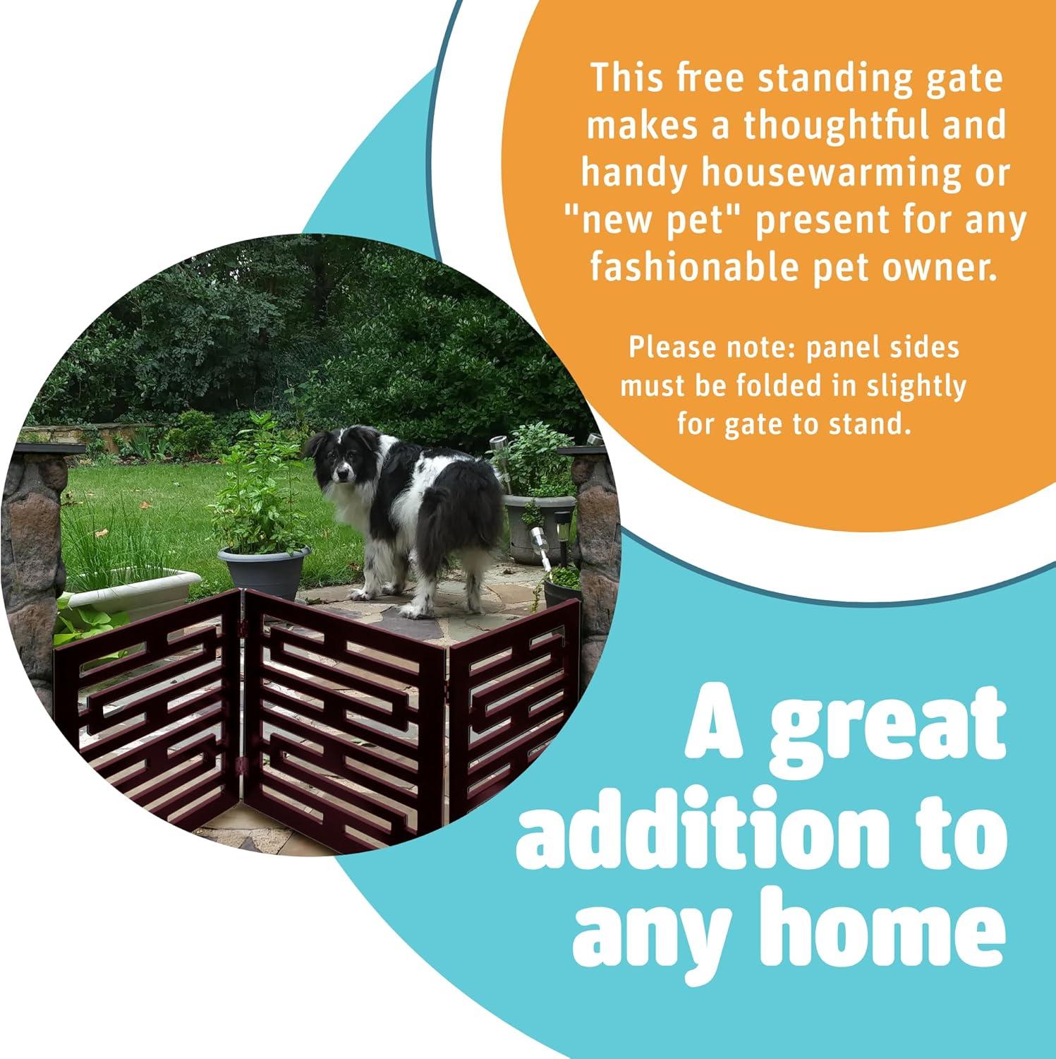 Etna 3-Panel Wooden Pet Gate, Avant Garde Design, Mahogany - Tri Fold Dog Gates for Doorways, Stairs, Puppy Safety - Free Standing Pet Barrier for Indoor/Outdoor Use - 47.5" Wide x 19" Tall