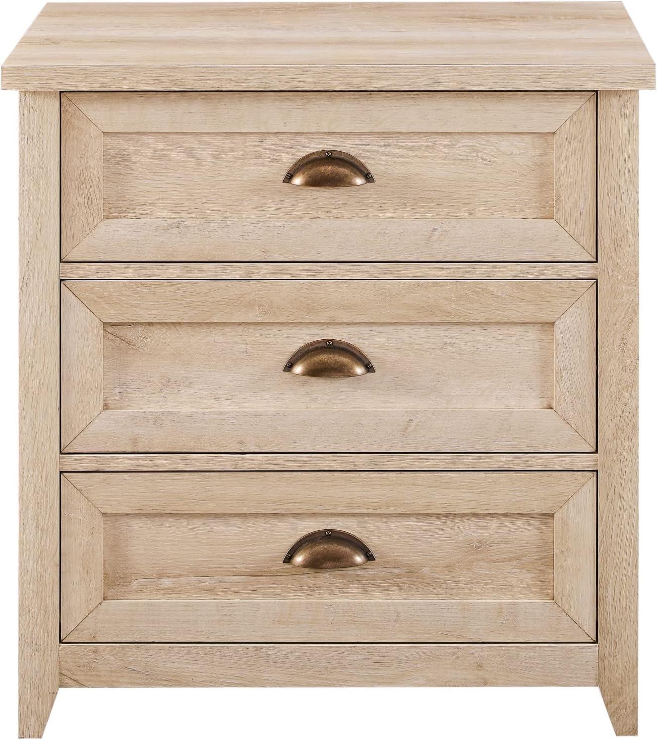 Odette 25" White Oak 3-Drawer Nightstand with Cup Handles