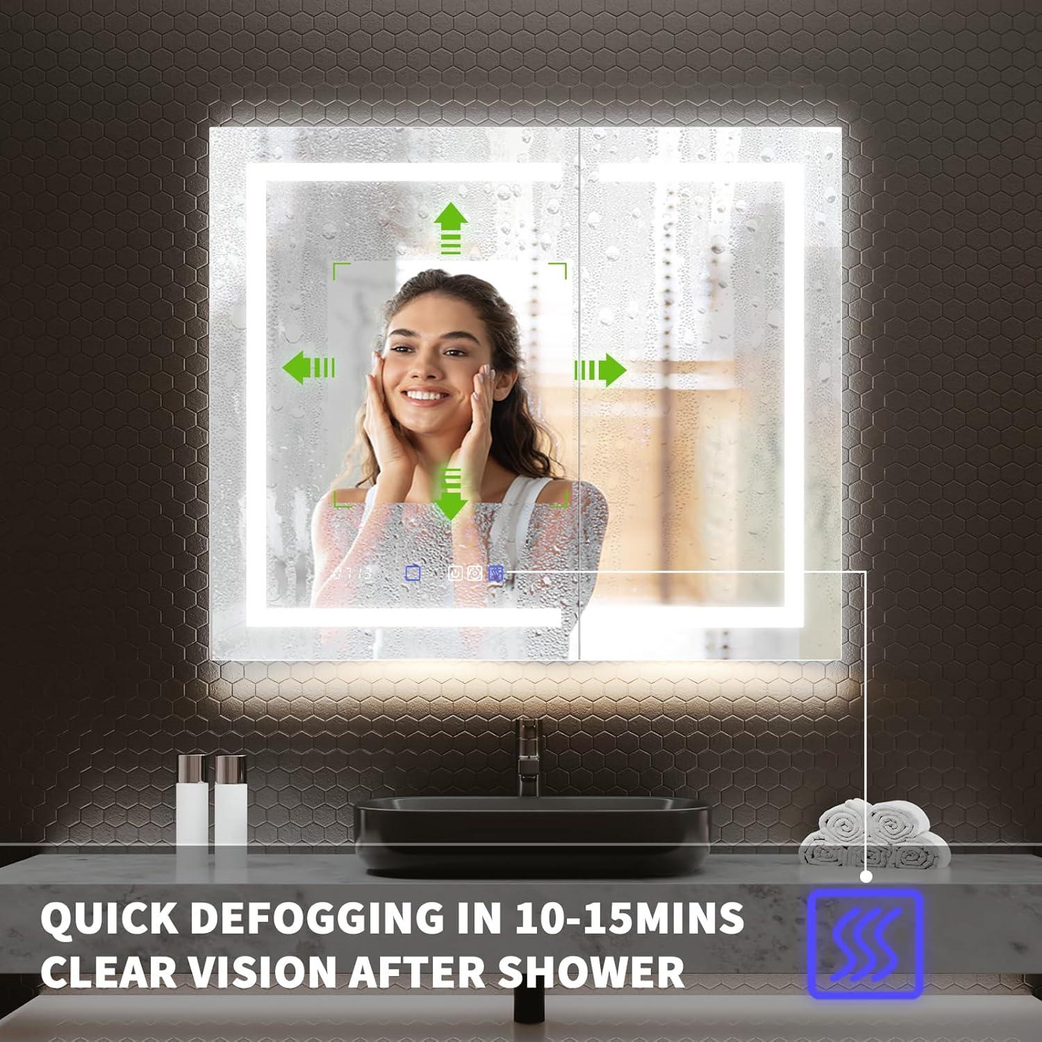MEDUNJESS 72''x36'' Surface or Recessed Mount LED Medicine Cabinet with Mirror and Defogger 3 doors Medicine Cabinet