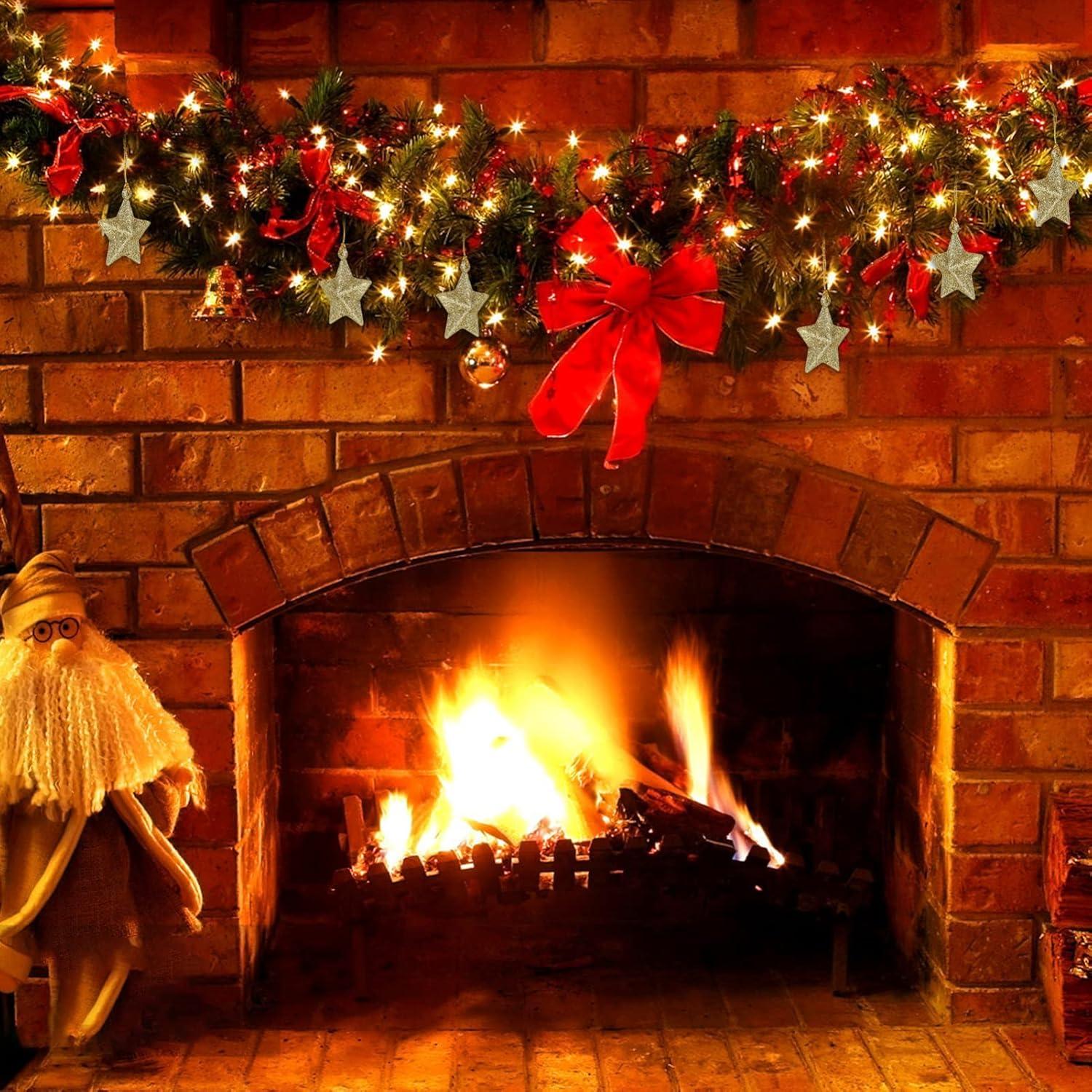 30Pcs Mini Gold Glitter Star Pendant Christmas Tree Hanging Decorations Xmas Star Pendant Tree Ornament Decoration for Christmas