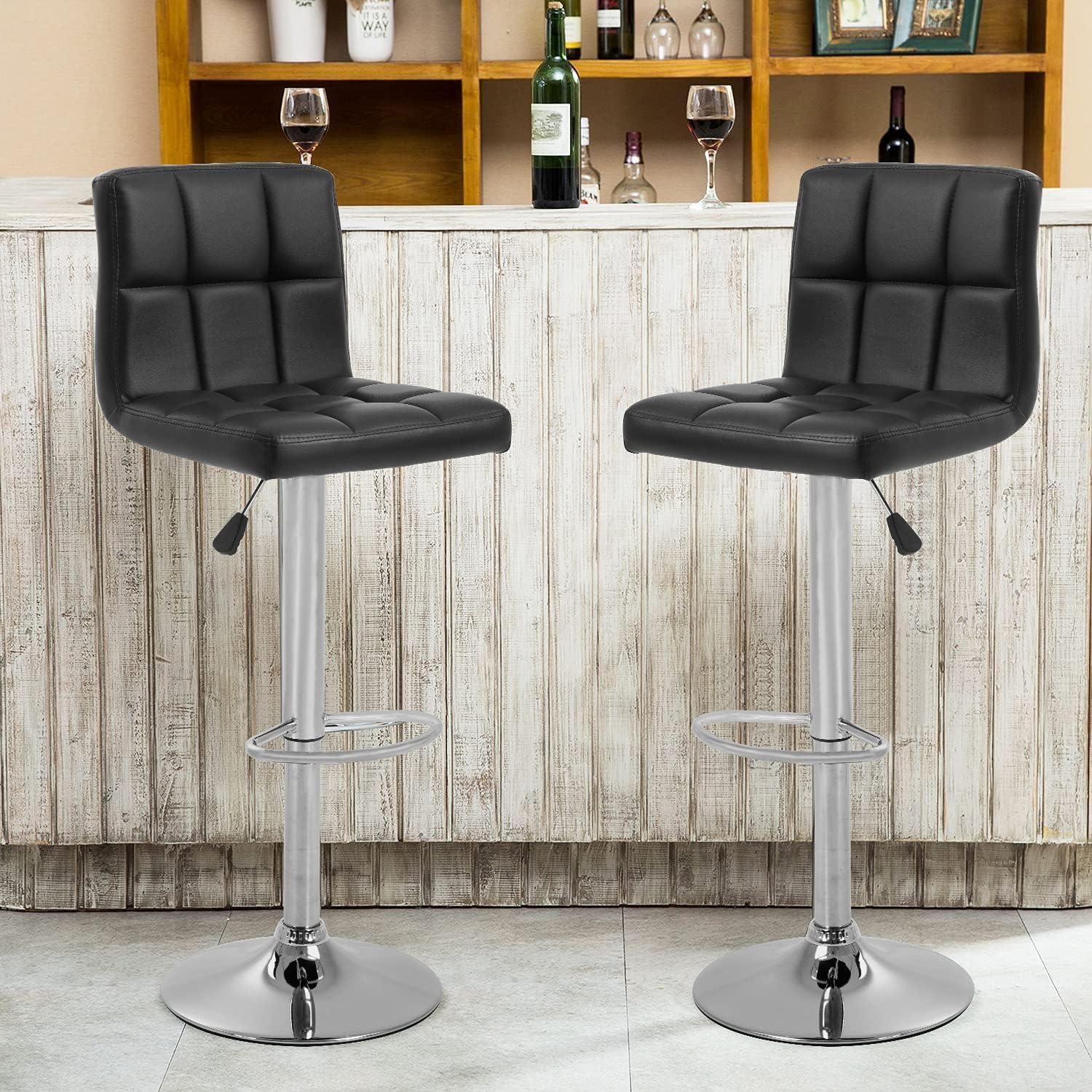 Costway Set of 2 Bar Stools PU Leather Adjustable Barstool Swivel Pub Chairs Black Full Back
