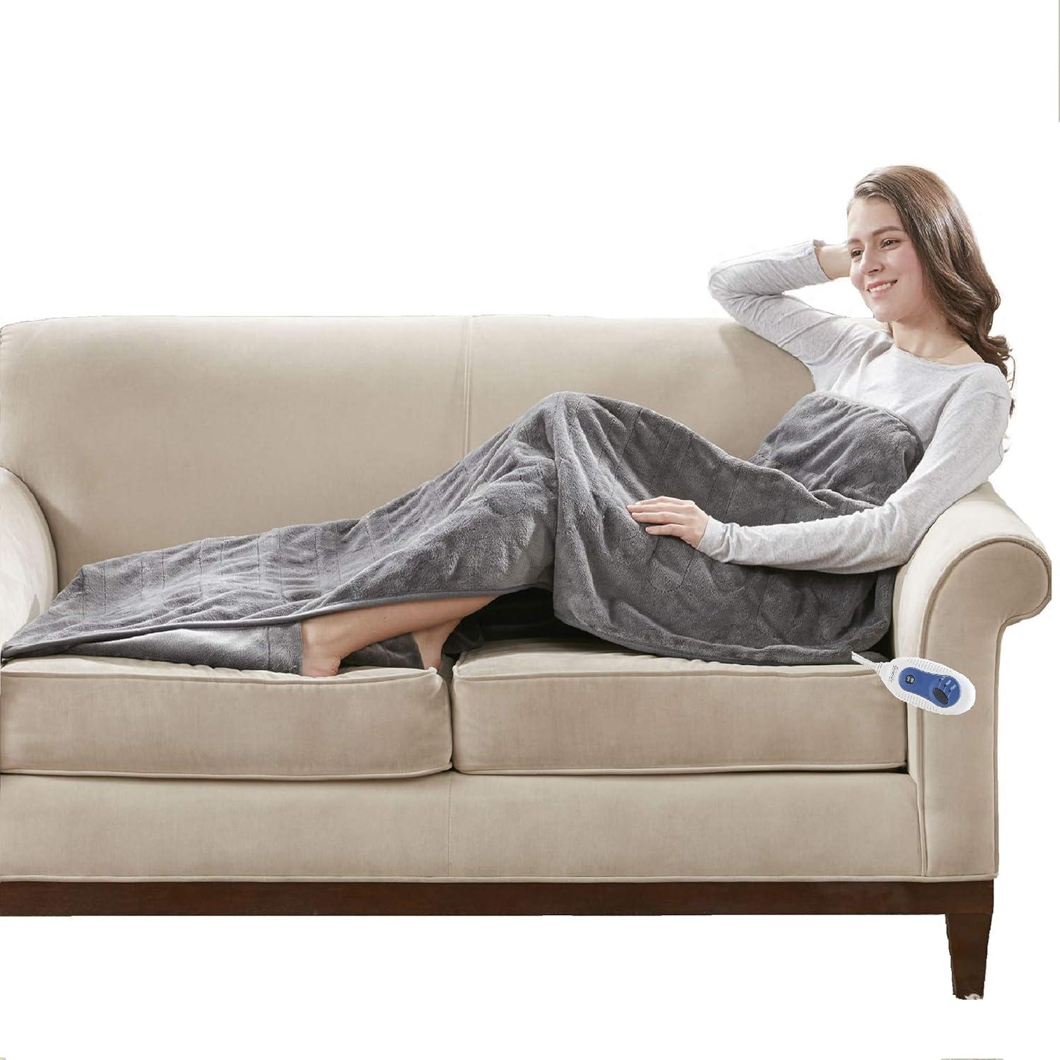 Beautyrest Throw Electric Heated Microlight Plush with Foot Pocket Throw 50x62 Gray