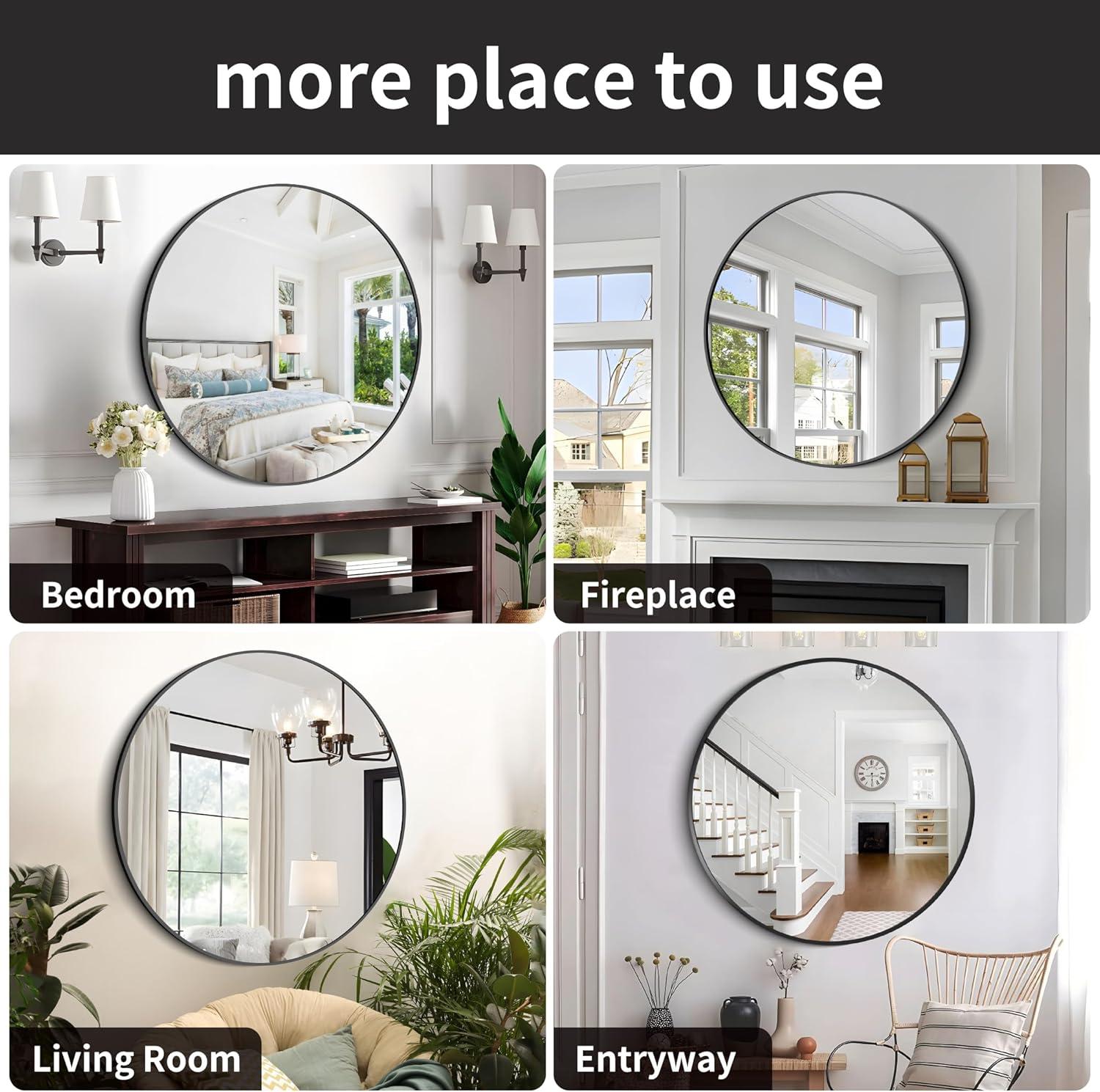 Wall Mirror 39 Inch Black Circular Mirror Metal Framed Mirror Round Vanity Mirror Dressing Mirror, for Bathroom, Living Room, Bedroom Wall Decor