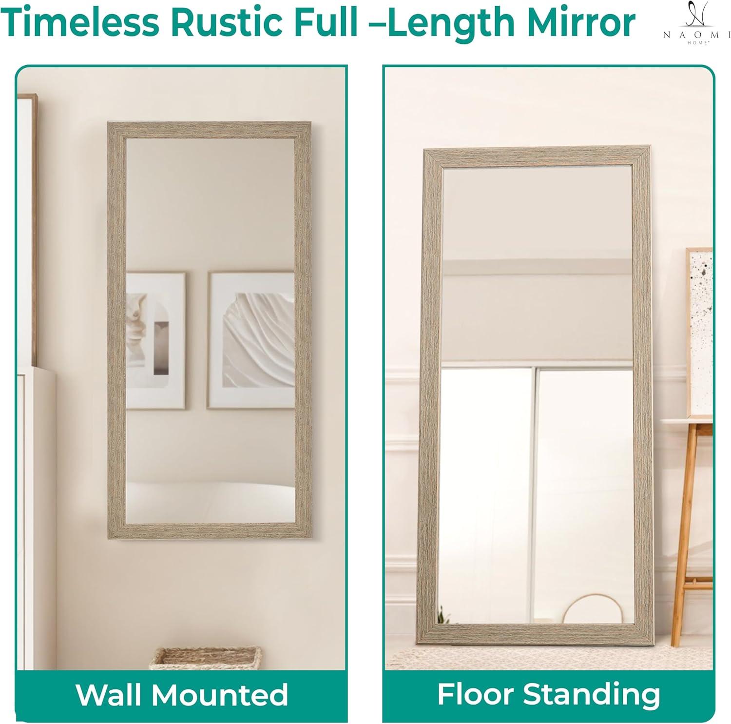 Highland Dunes Lindberg Rectangle Full Length Mirror, Faux Wood Farmhouse Mirror, Floor Mirror