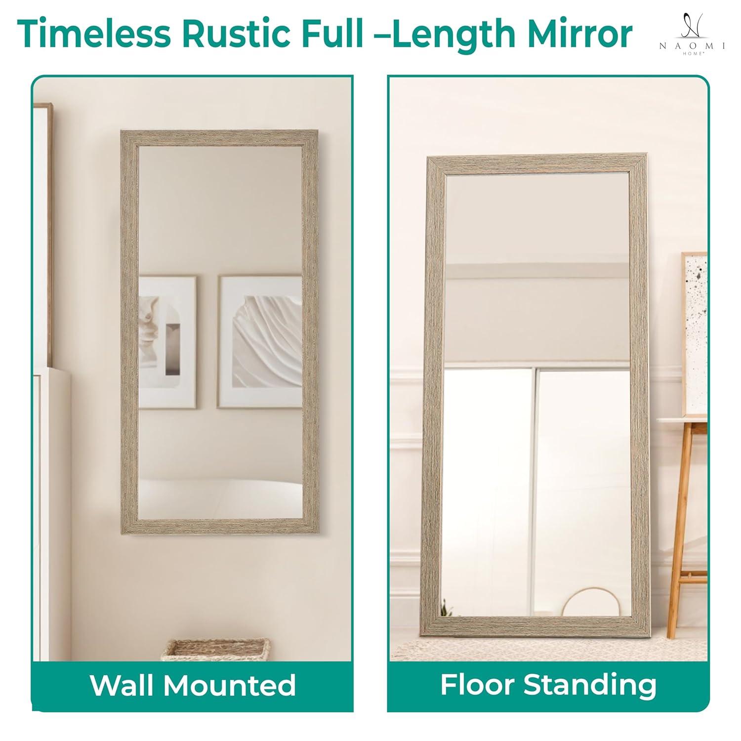 Highland Dunes Lindberg Rectangle Full Length Mirror, Faux Wood Farmhouse Mirror, Floor Mirror