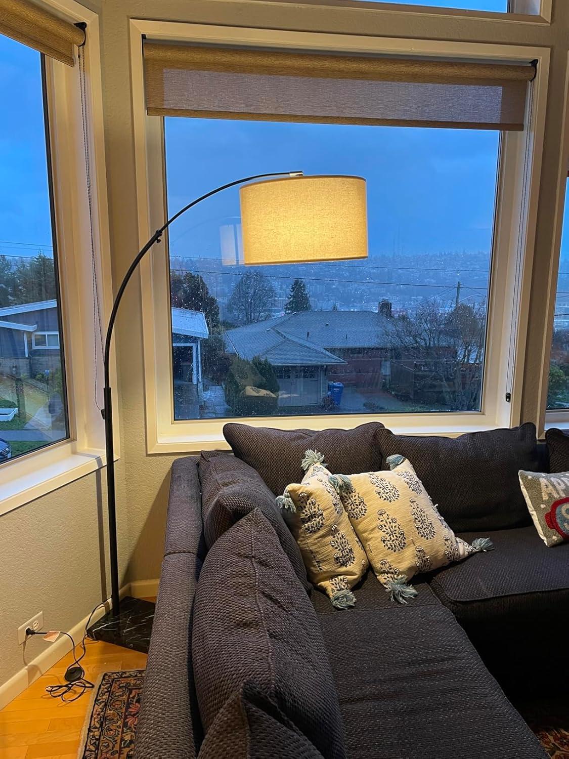 Brightech Logan 76 in. Adjustable and Extendable LED Arched Gold Floor Lamp with Weighted Marble Base - LED Bulb Included