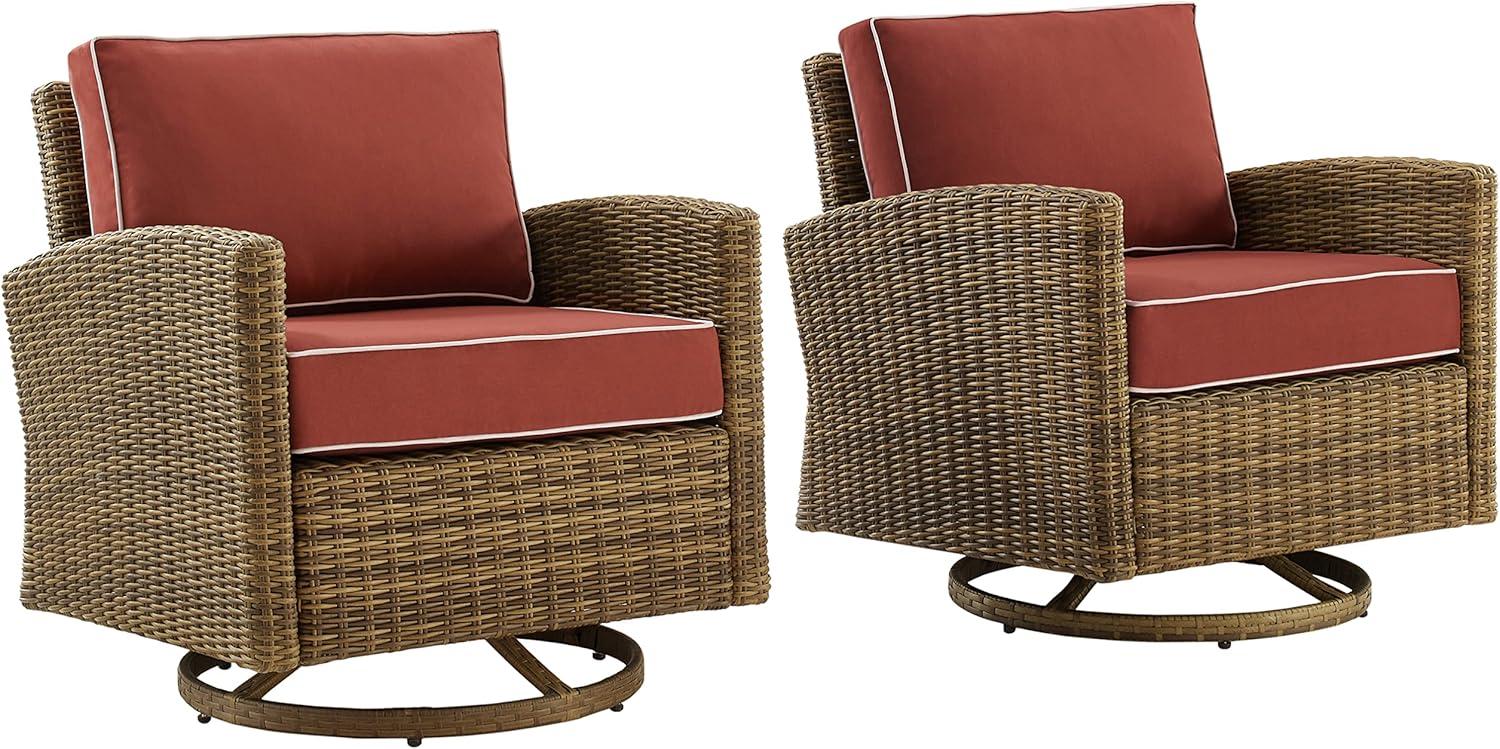 Bradenton Sangria Cushioned Outdoor Wicker Swivel Rocker Chair Set