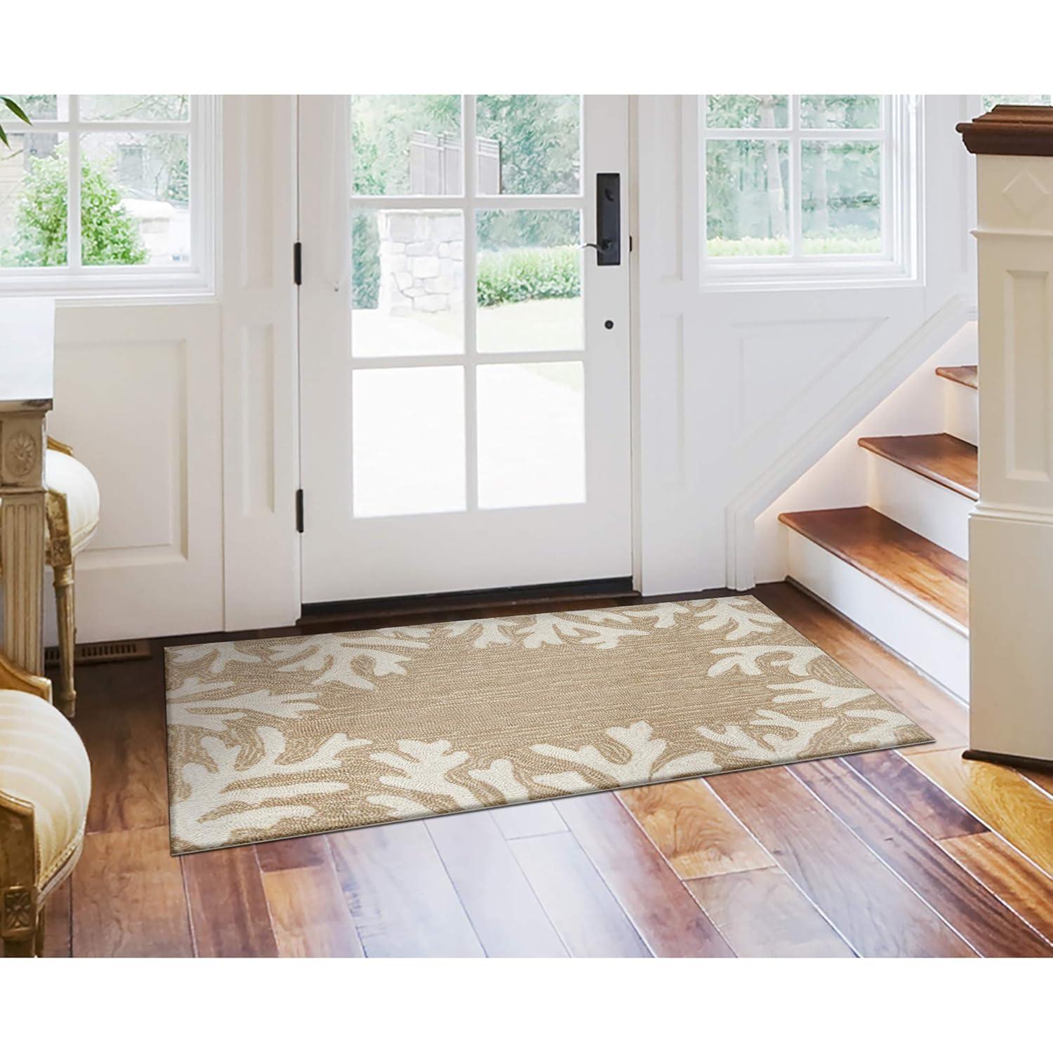 Liora Manne Capri Coral Border Indoor/Outdoor Rug Neutral 2'6" x 4'
