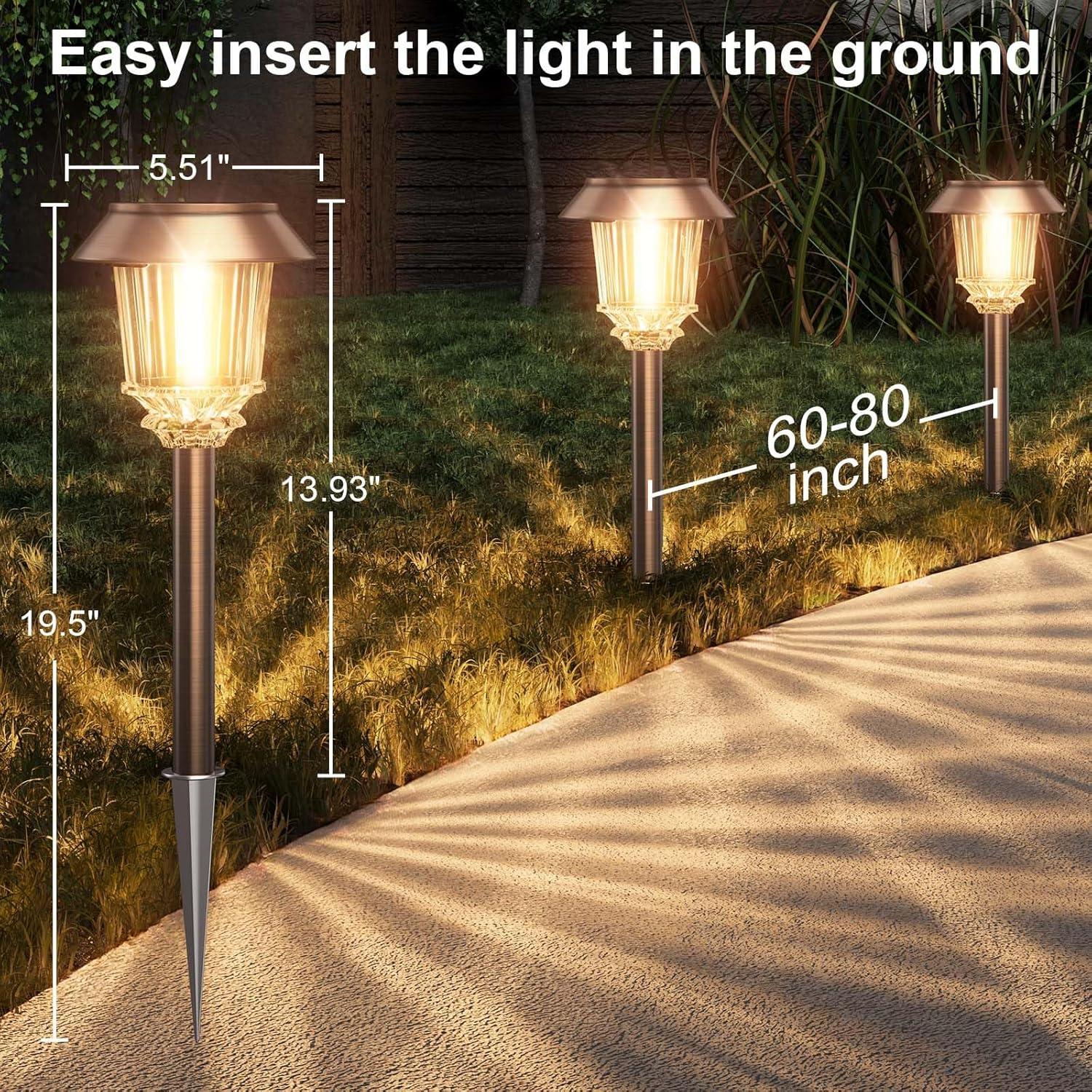 Copper Solar LED Pathway Lights with Glass Shade, 4-Pack