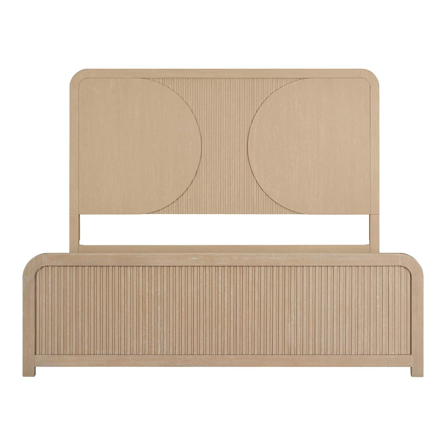 Furniture of America Tissen Modern Solid Wood 5-Piece Queen Bedroom Set with USB Ports, Reeded Panels, Curved Edges and Beveled Mirror, Box Spring Needed, Natural