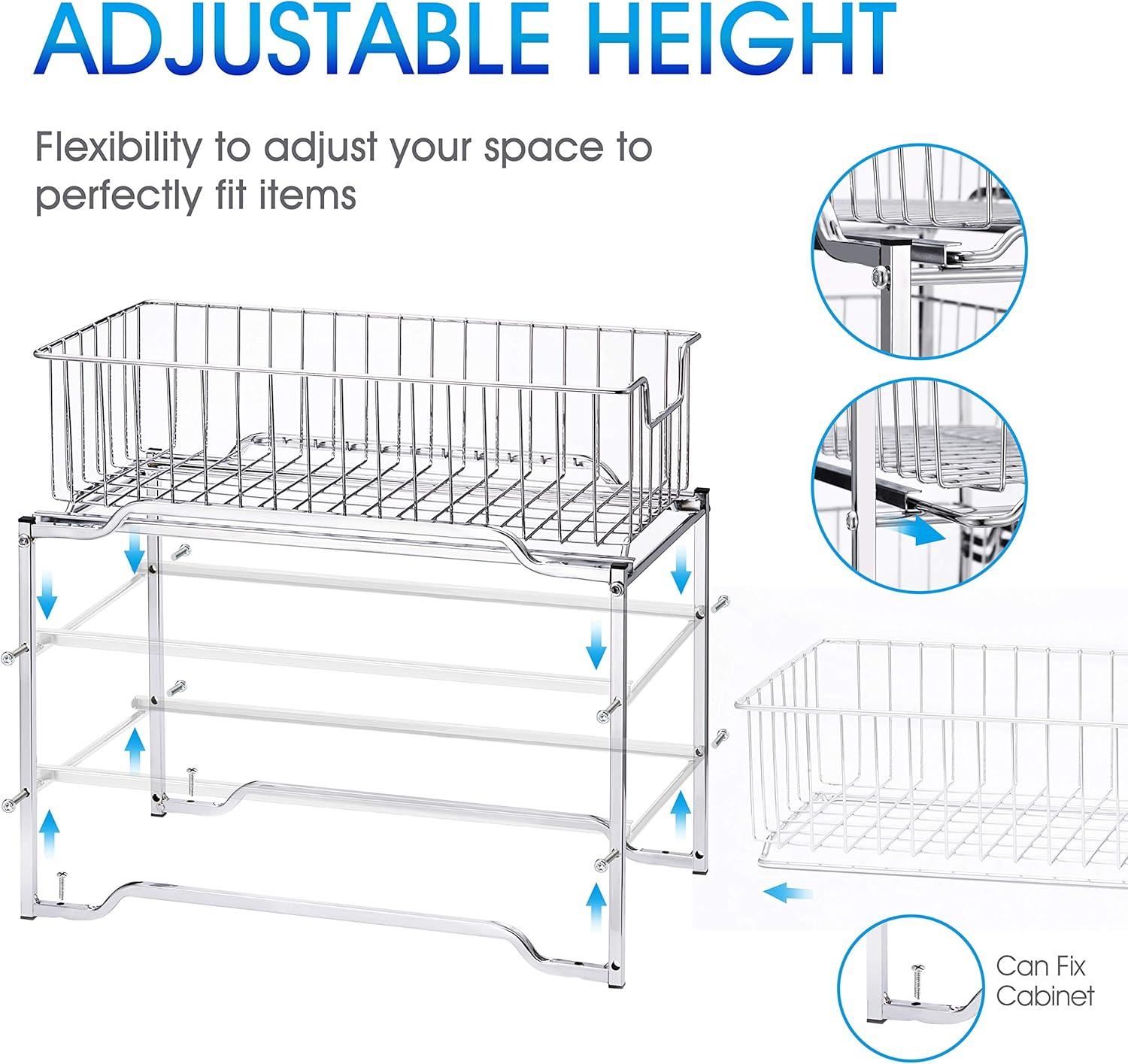 Chrome Stackable 2-Tier Under Sink Organizer with Sliding Drawers