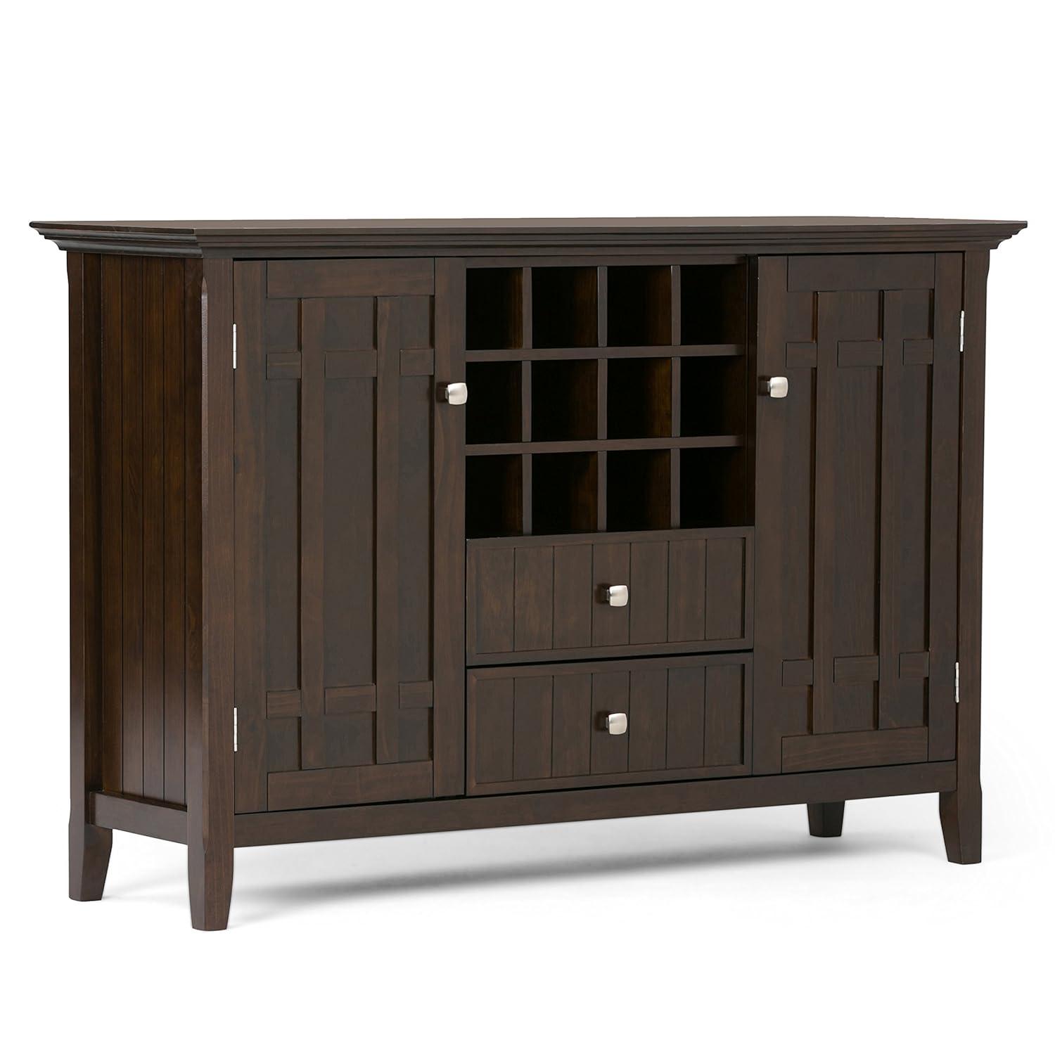 Simpli Home Bedford 54"W Solid Wood Sideboard Buffet and Wine Rack, 2 Drawers, and 2 Cabinets