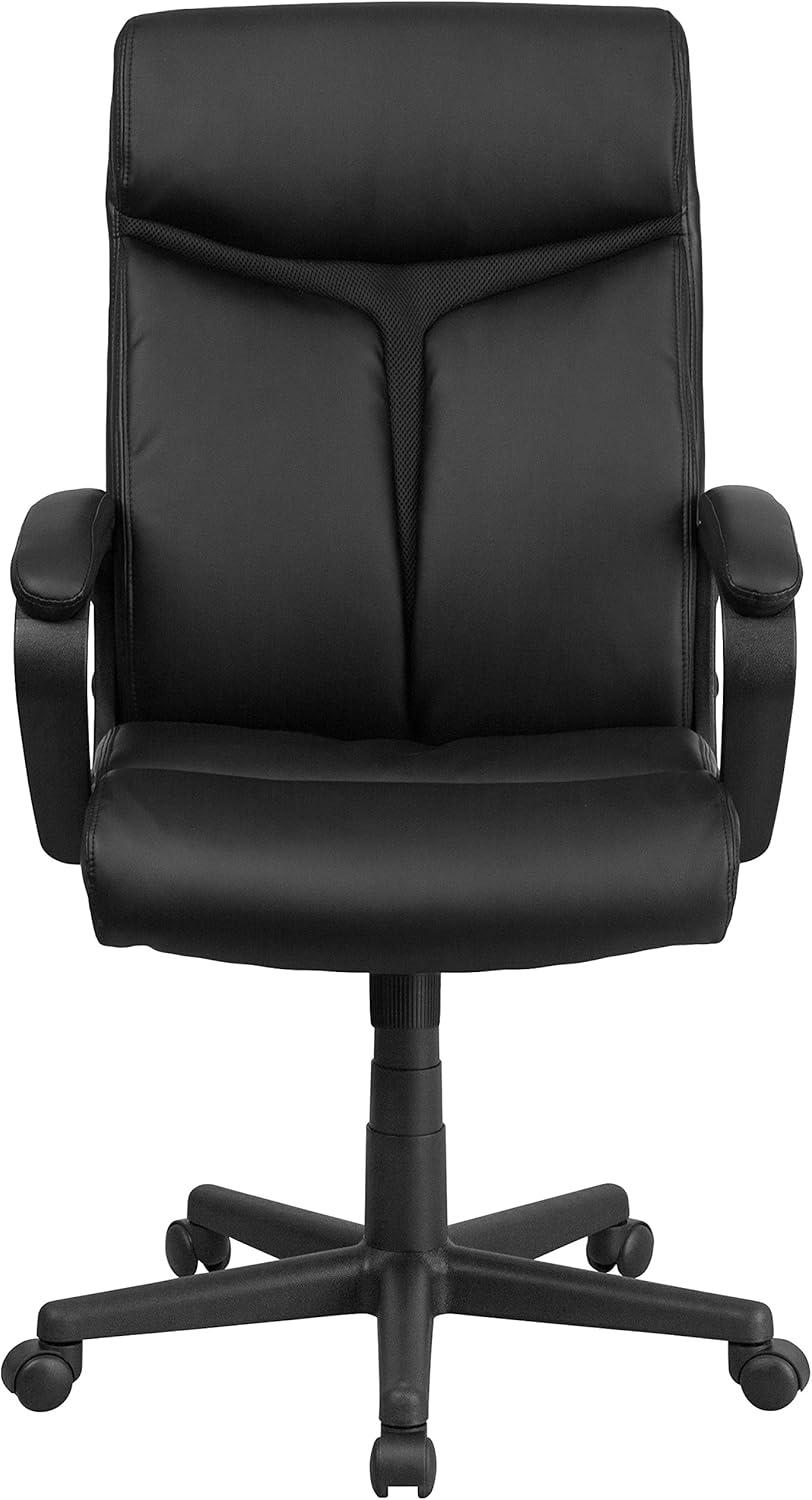 Flash Furniture Raya High Back Black LeatherSoft Executive Swivel Office Chair with Slight Mesh Accent and Arms