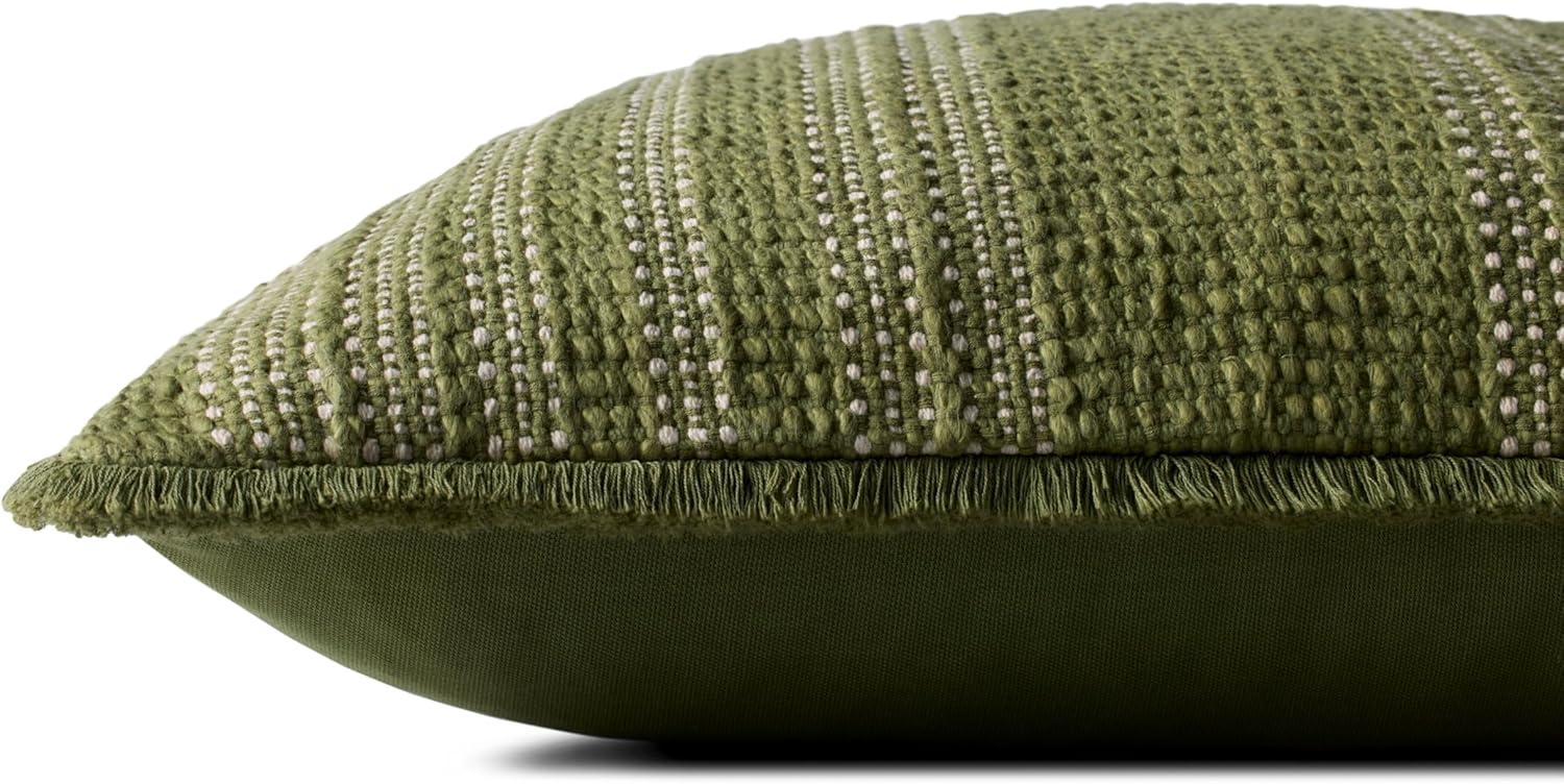 20'' Green and Ivory Cotton Striped Pillow Cover